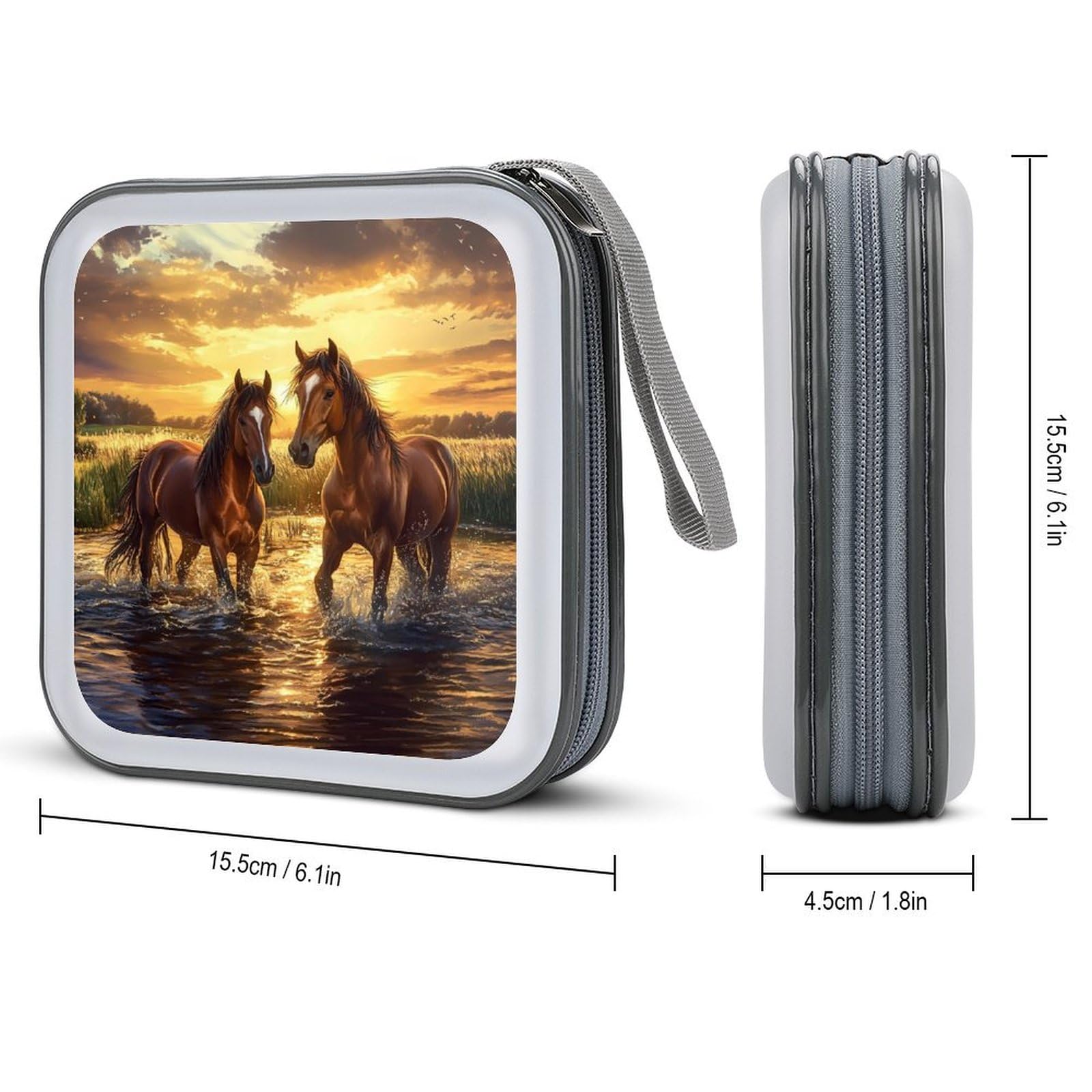 Horse Lake Sunset CD Case Plastic DVD Case Holder Wallet Disc Storage Organizer for Car Travel
