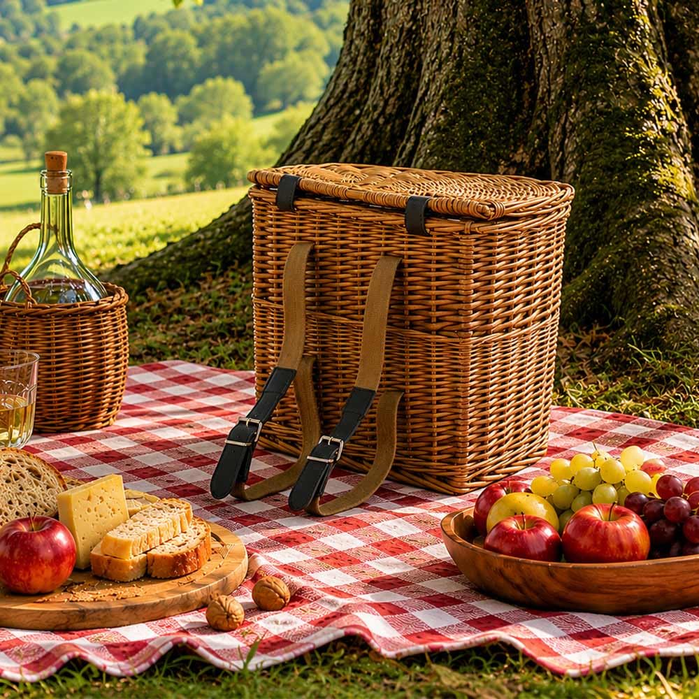 Cesto contenitore cestino in vimini gerla con coperchio e tracolla 35 cm x 23 cm h 37
