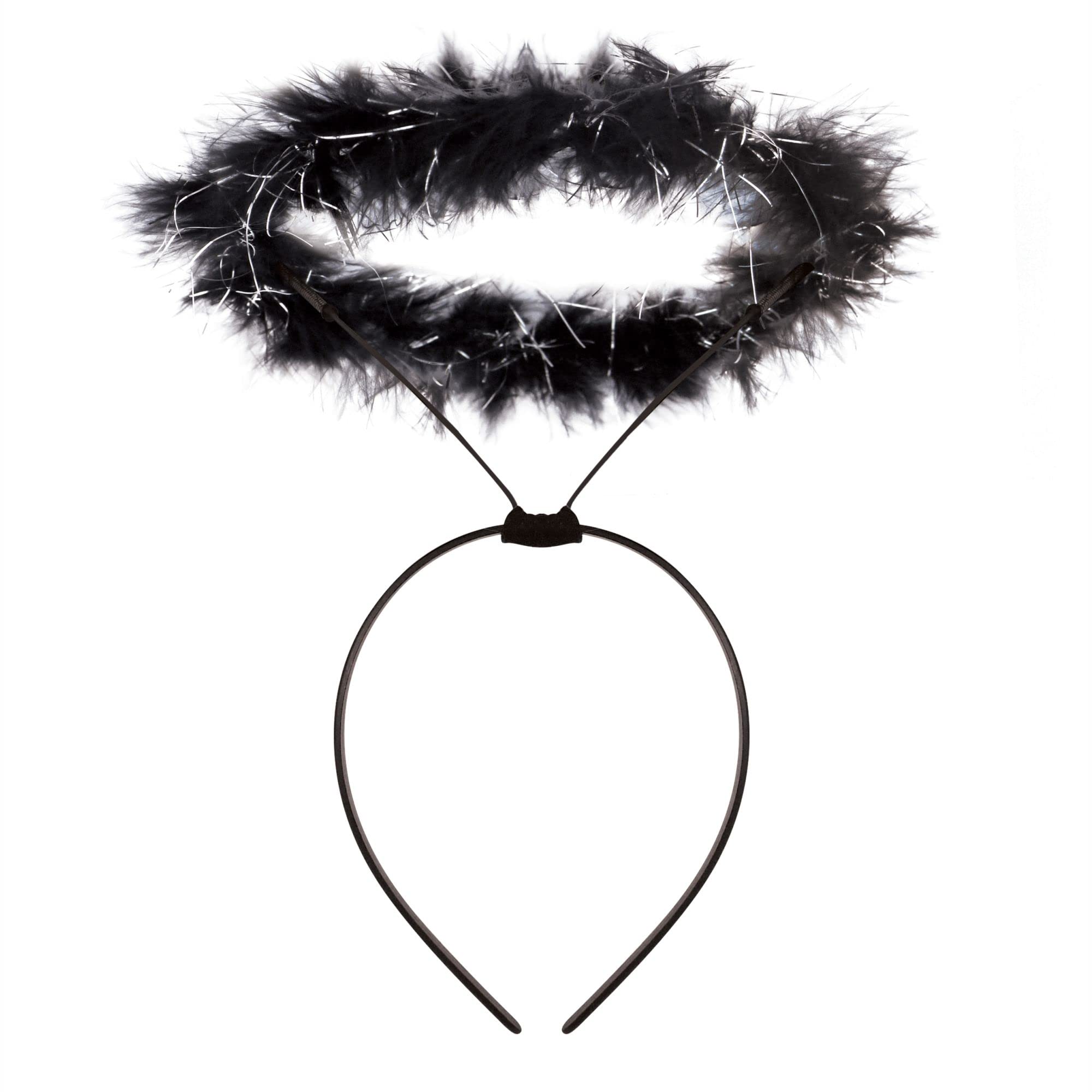 Angel Halo Headband Black Fluffy Halo Hairband Fancy Fairy Glitter Head Band For Kids Adults Girls Christmas Halloween Dress Up Hen Party Supplies Cosplay Costume Decoration Accessories (Pack Of 1)