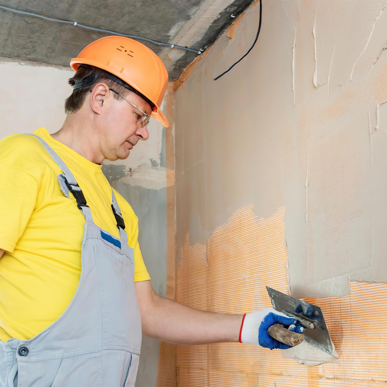 Rete di rinforzo 160 g/m² 1 x 50 m, 4 x 4 mm, in fibra di vetro per intonaco interno ed esterno, tessuto in gesso per facciata e WDVS, griglia di rinforzo resistente agli alcali, arancione