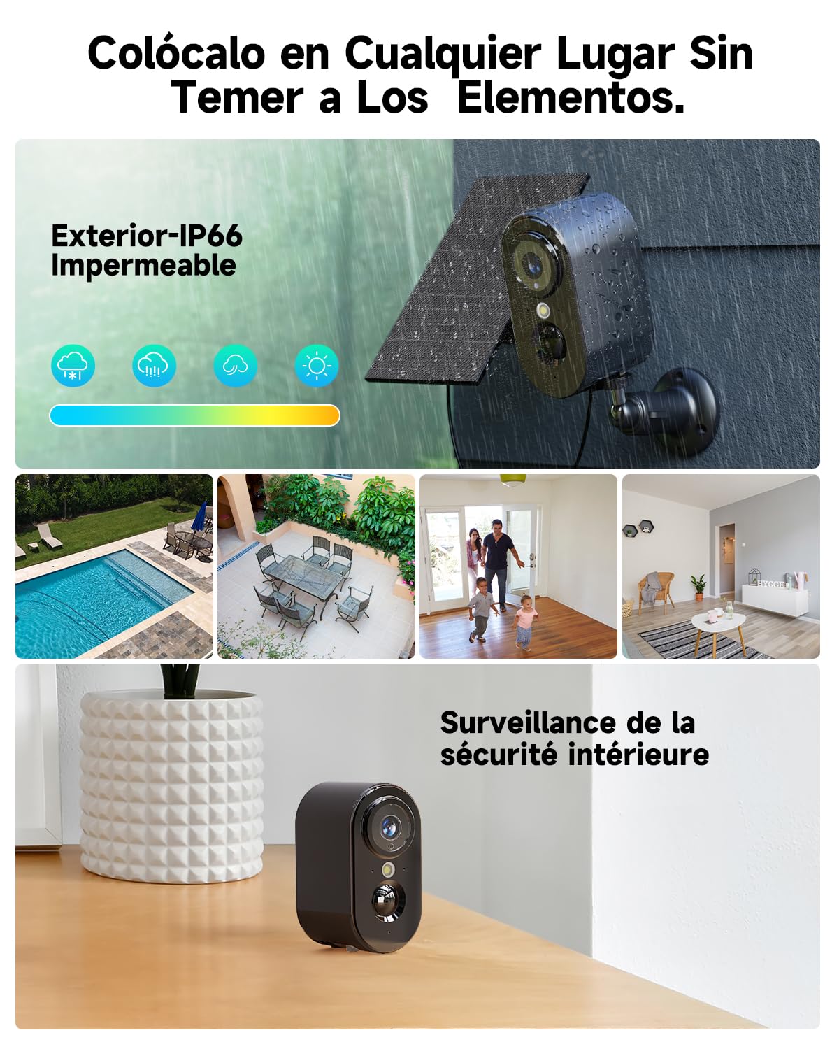 2K Cámara Vigilancia WiFi Exterior Solar, Camaras de Vigilancia sin Cables, Cámara Vigilancia Exterior con Batería, Panel Solar, Visión Nocturna Color, PIR detección de Movimiento, IP66, Negro