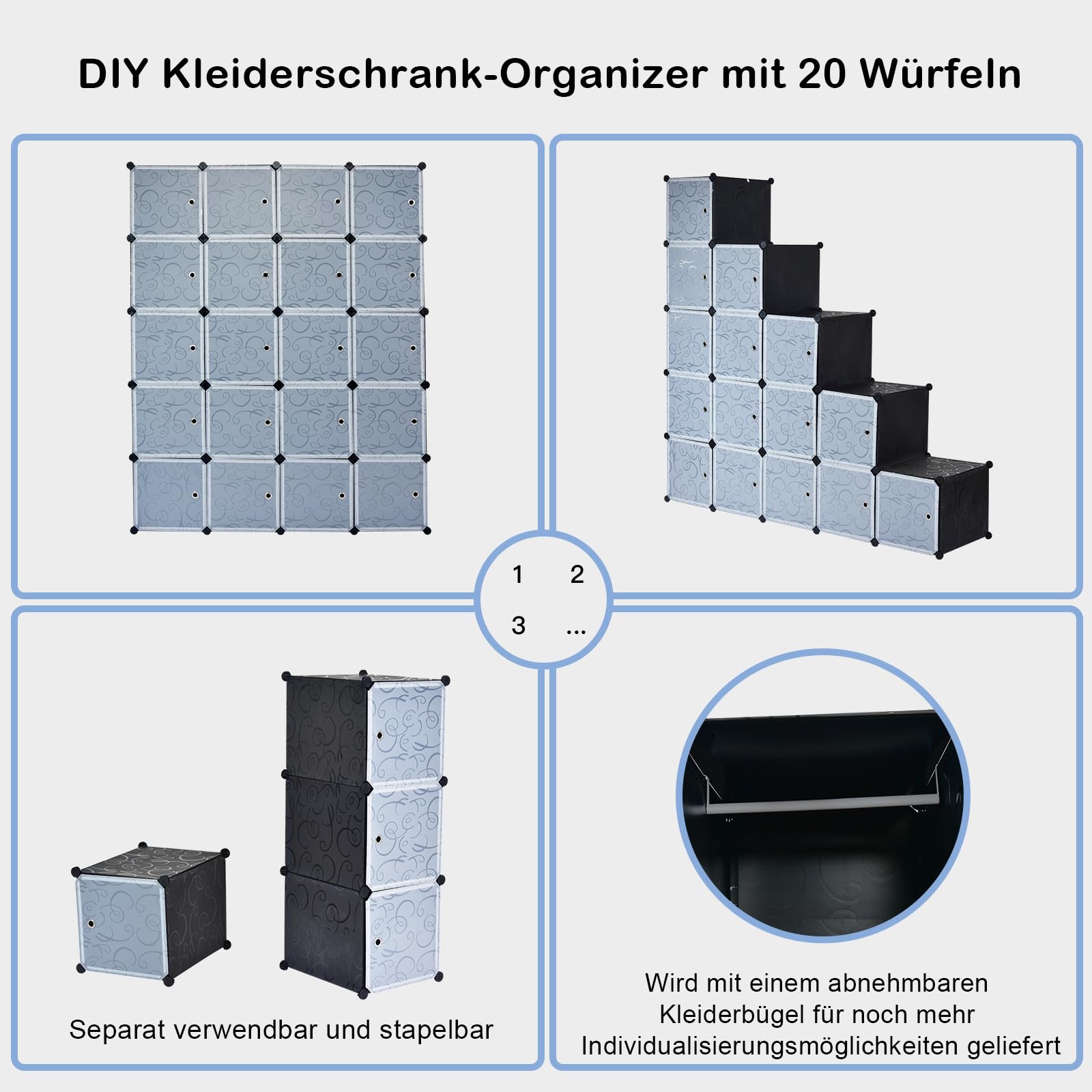COSTWAY 20 Würfel Steckregal, DIY Würfelregal stapelbar aus Kunststoff, Regalsystem Stufenregal Modular mit Kippsicherung für Schlafzimmer, Wohnzimmer
