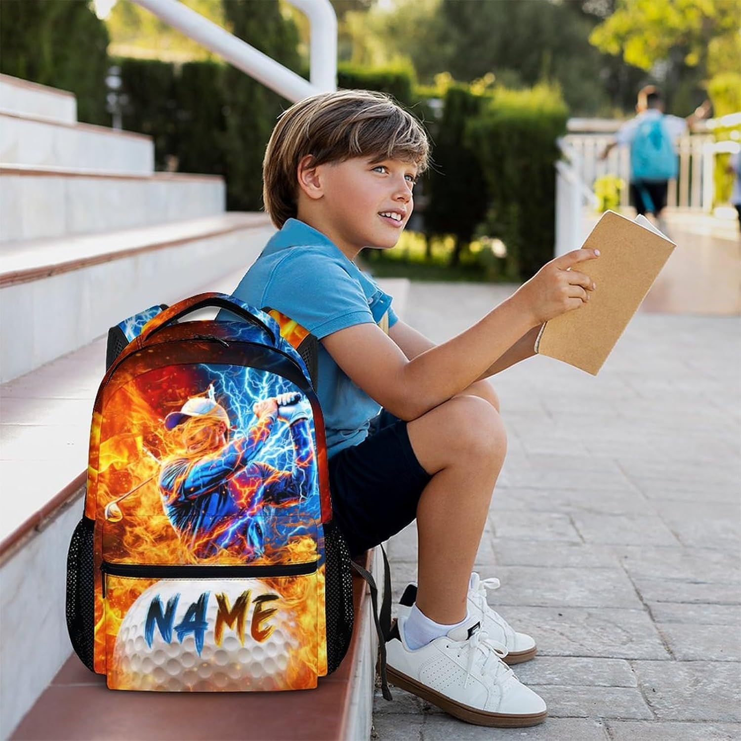 Boys School Backpack - Custom Golf Boys Backpacks with Name for Kids Teens Elementary Middle Primary High Senior - 17 Inch Lightweight Cool Sport Bookbag for School Travel