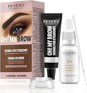 REVERS COSMETICS Color Cejas Marrón Claro con Aceite de Argán y Aceite de Ricino (Omega 6, Caroteno, Vitaminas A, E, F) Resultado Natural, Larga Duración de 4 Semanas, Hasta 15 Aplicaciones