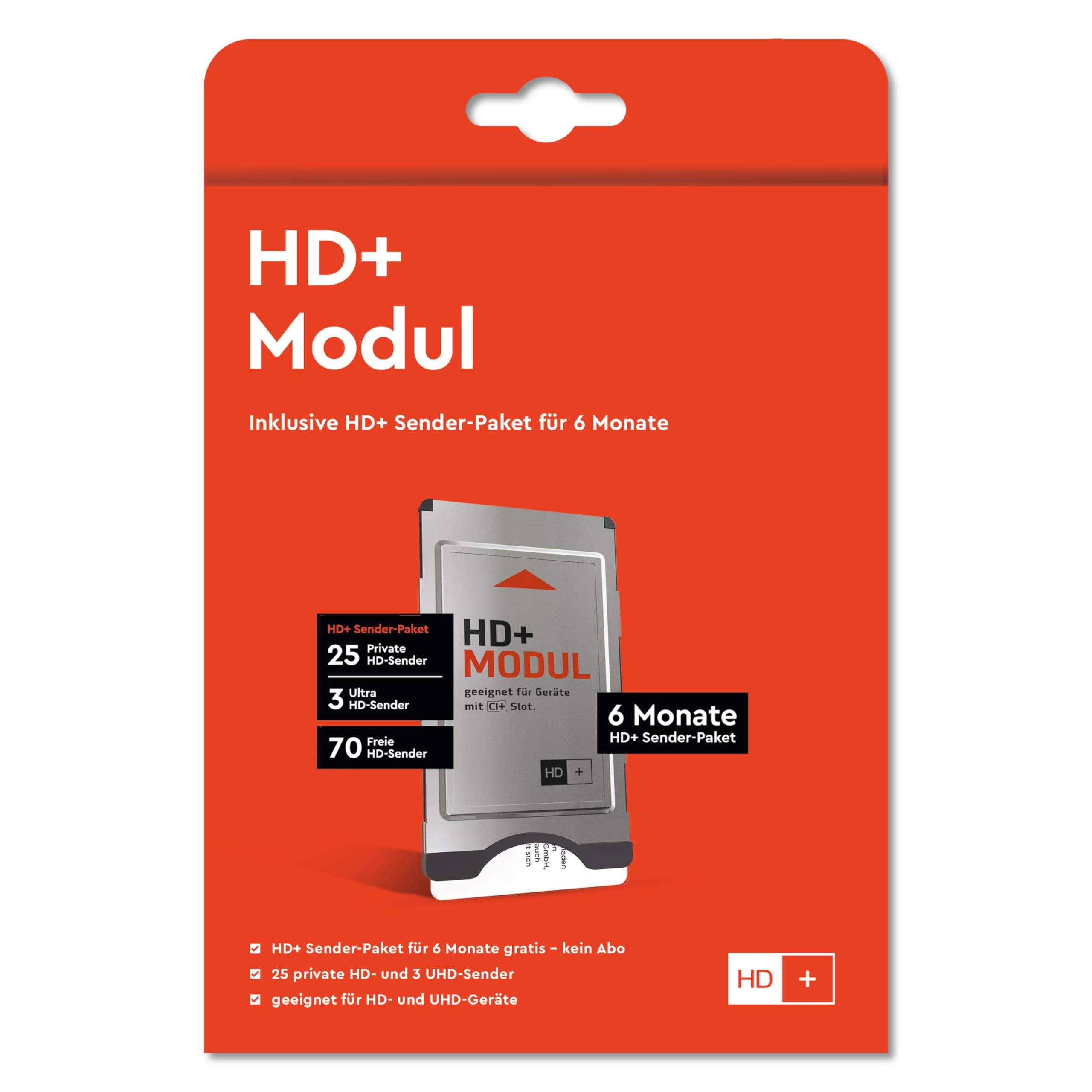 HD+ b-Ware Modul für Satelliten-TV CI+ | inklusive 6 Monate HD+ Sender-Paket | 25 Private Sender, 3 UHD-Sender, 70 frei empfangbare Programme | kein ABO | kompatibel mit Fernseher oder Sat-Receiver