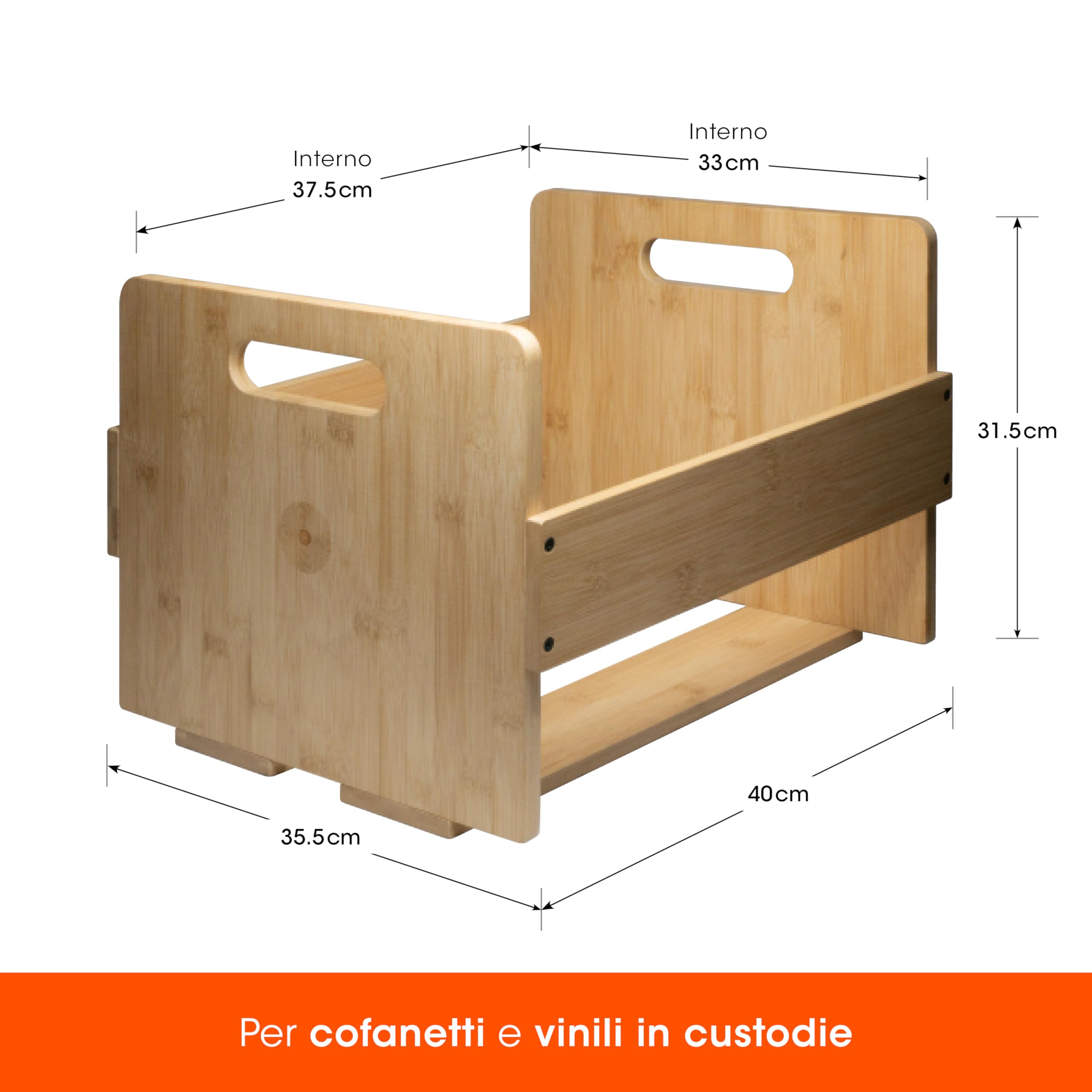 Sanmtin Cassetta Per Dischi In Vinile – Legno E Metallo, Capacità 80-100 LP, Impilabile, Stile Vintage Marrone - 3