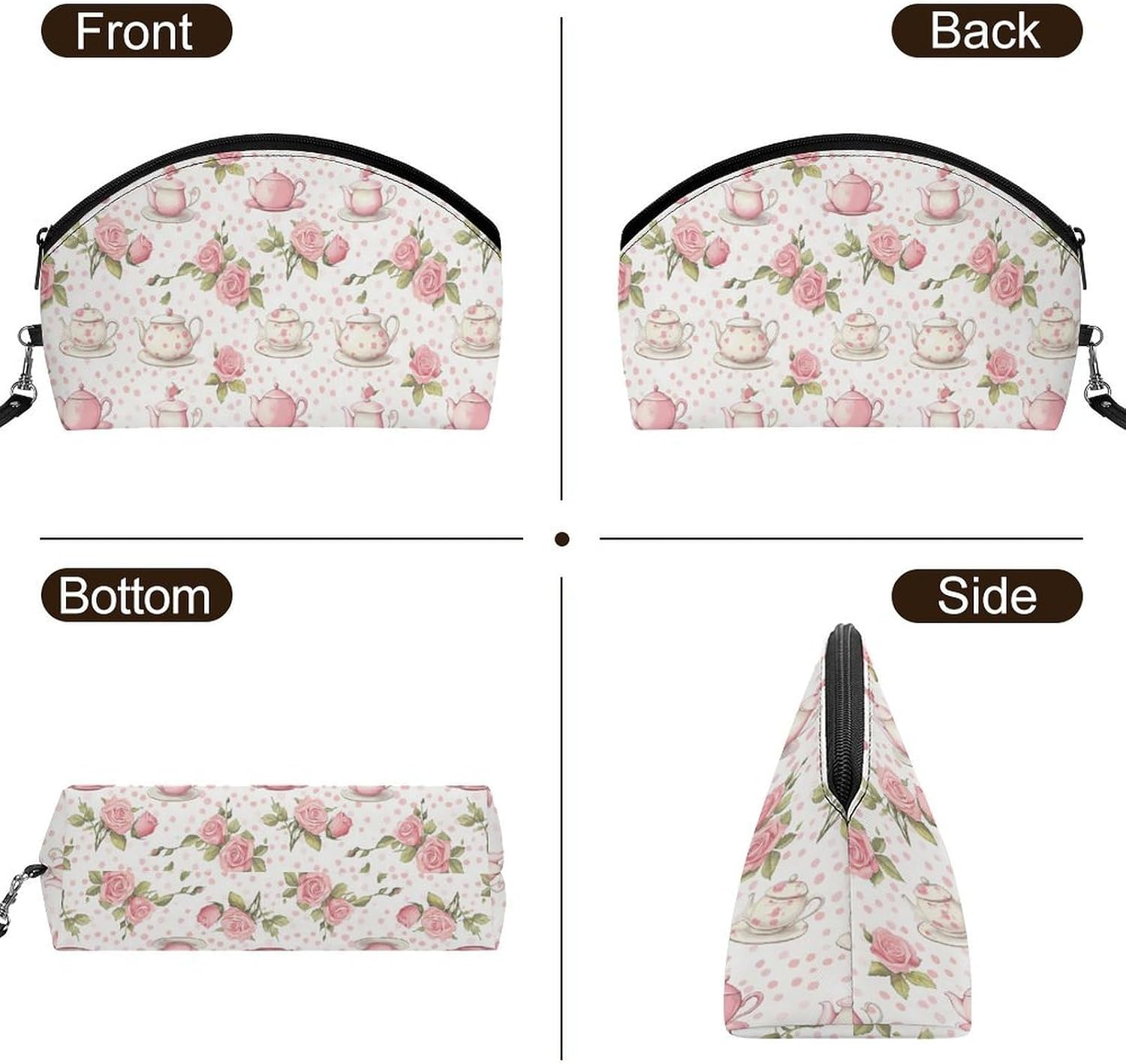 Polka Dot Rose Tea Party Travel Small Makeup Bag for Purse image 3