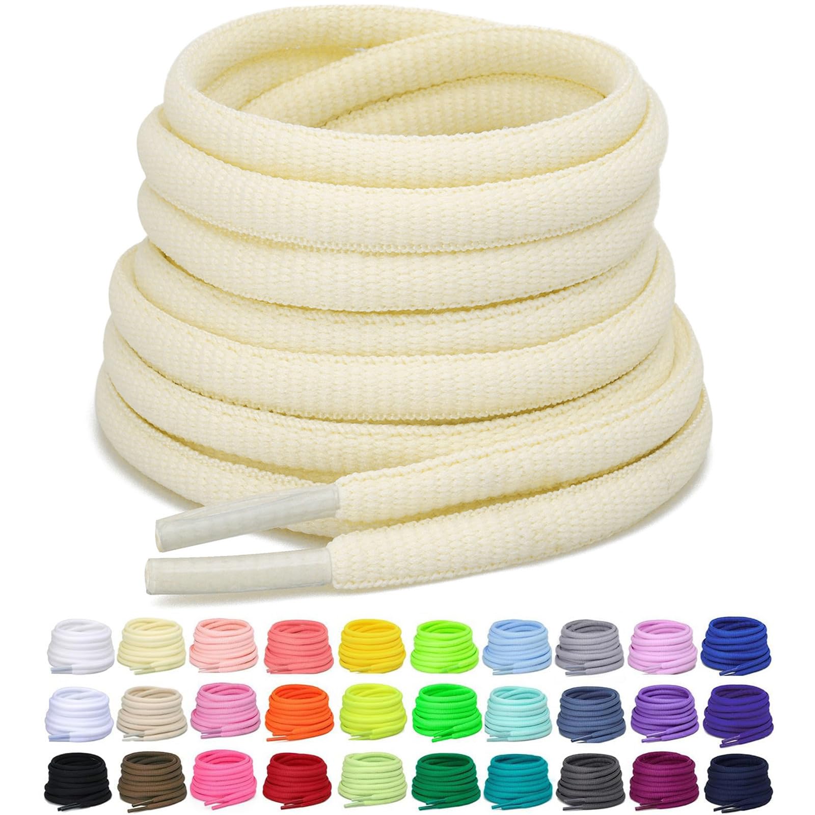 Puzeam 2 Pairs Oval Athletic Shoelaces 33 Colors 1/4" Half Round Shoe Laces for Sneakers