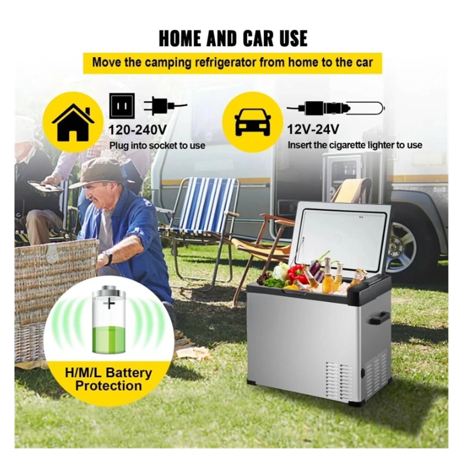 Mini refrigerador portátil for Coche de 30, 40 y 50 litros, con congelador pequeño, 12 V/24 V CC, 110-240 CA, Ideal for Exteriores, caravanas y Camping.(50L)