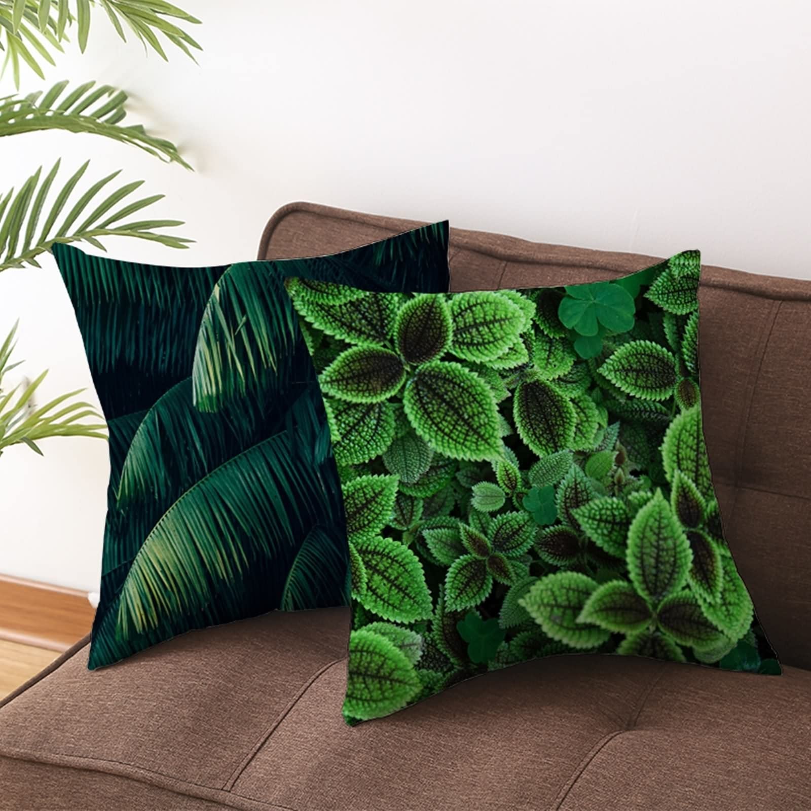 VOID Federa Cuscino 50x50 Cm Con Foglie Di Palma Verdi - Impermeabile, Per Esterni E Interni, Con Cerniera