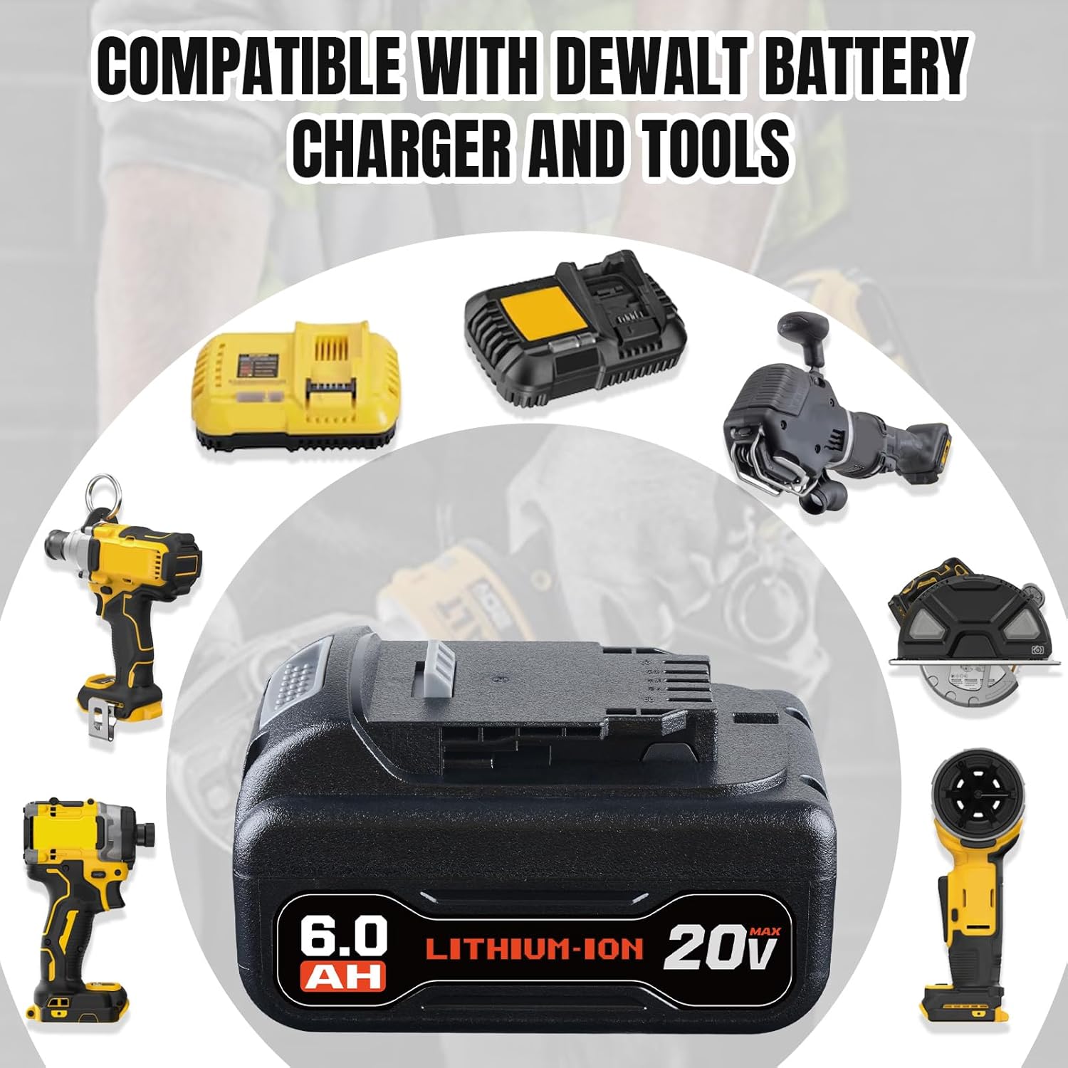 2Pack DCB200 6.0Ah Replacement for Dewalt 20V Max Battery Compatible with Dewalt Battery DCB200 DCB201 DCB203 DCB204