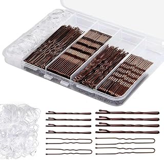guohutong 300-Pc Bobby Pins Kit: Non-Slip Brown Pins, Invisible U-Pins & Clear Elastics w/ Storage Box for All Hair Types