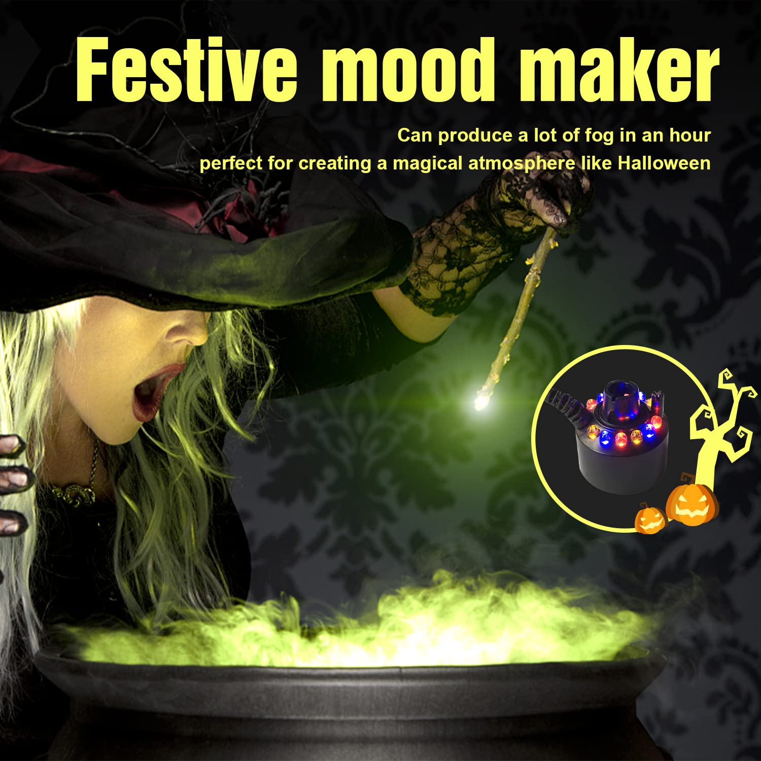 RoserRose Ultradźwiękowy nebulizator, 12 diod LED Three Color Gradient Atomizer Mist Maker Mgiełka wodna Fogger ze zdejmowaną ochroną przed pryskaniem, do fontanny, kociołka czarownicy Halloween