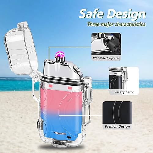 Miniatura 5 de SKRFIRE Encendedor eléctrico de plasma de arco, recargable por USB, resistente al viento, encendedor fresco, impermeable, con linterna LED y silbato