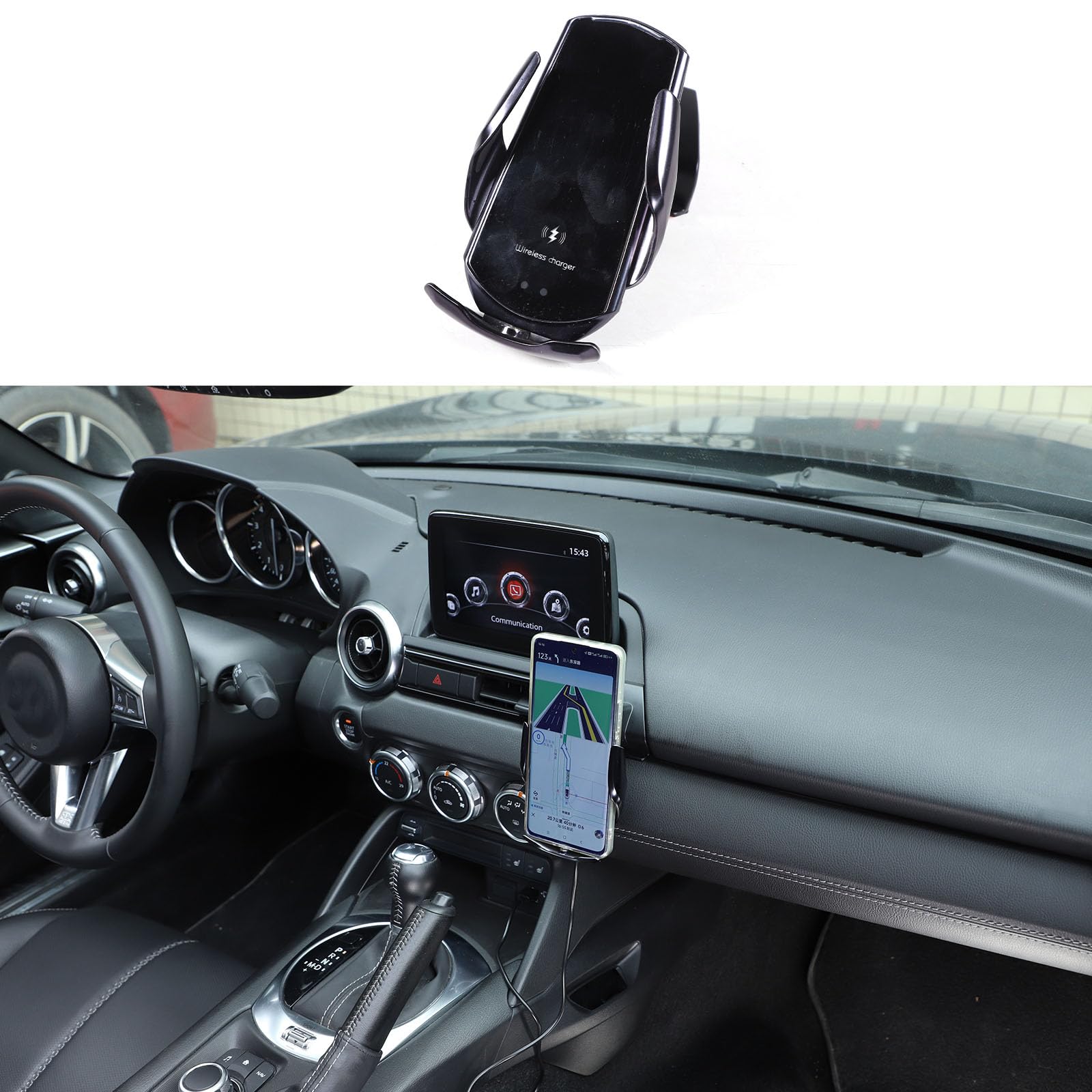 Supporto per telefono da auto per Mazda MX-5 ND 2016-2024 al centro della bocchetta dell'aria sul lato destro, ruotabile, fisso, per auto, adatto per iPhone, Android e smartphone universale (ricarica