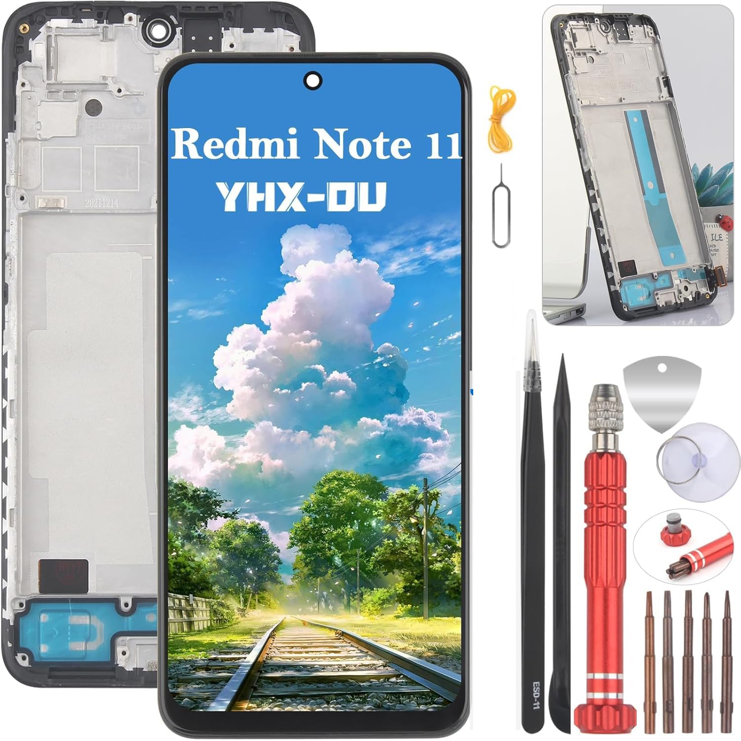 6.43'' Noir Kit Écran LCD avec Châssis pour Xiaomi Redmi Note 11 2201117TG, 2201117TI, 2201117TY, 2201117TL Écran Complet Tactile LCD Display de Rechange et Outils