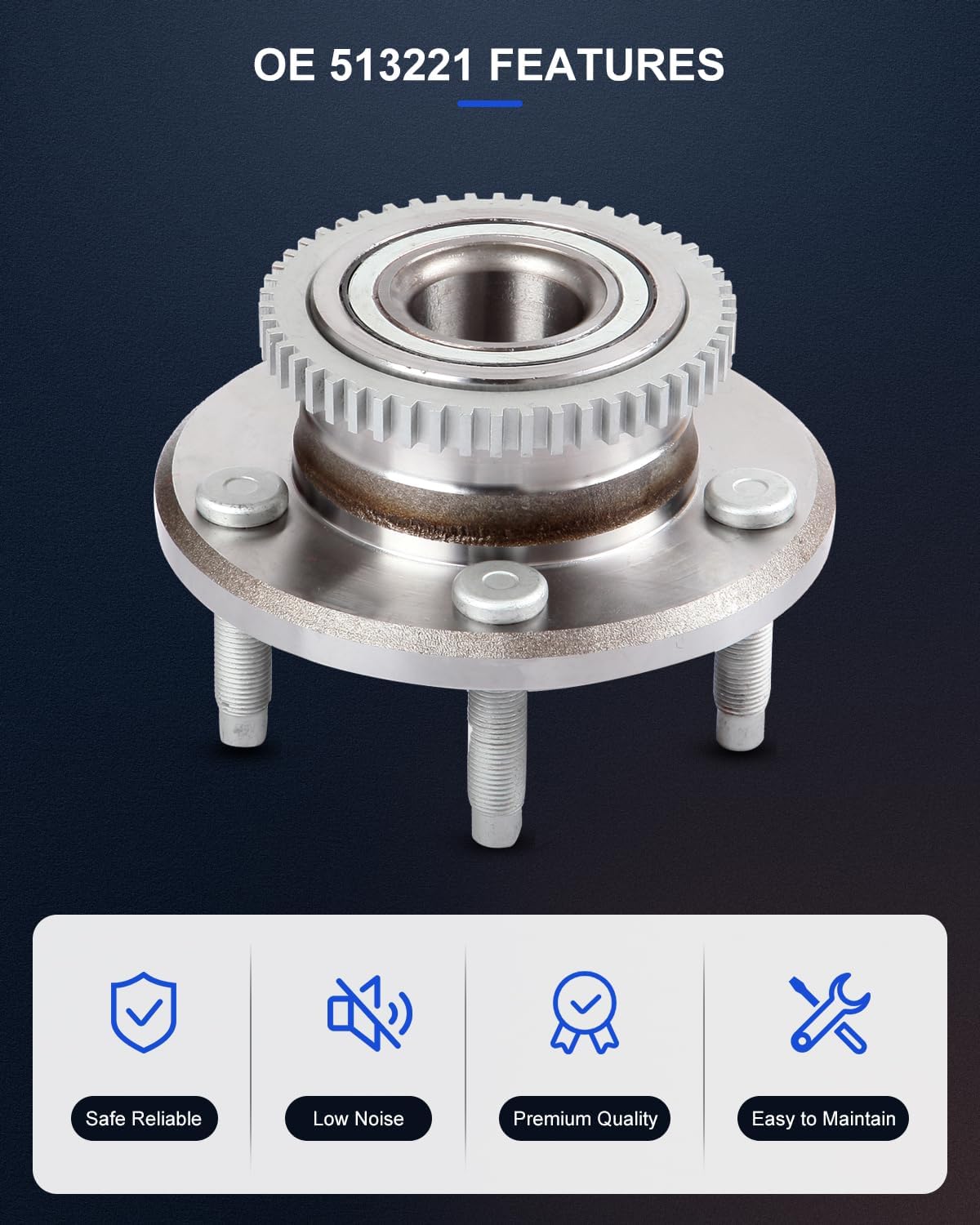 ECCPP Wheel Hub and Bearing Assembly Front 513221 fit for Avanti Avanti 2005-2007, for Ford Mustang 2005-2014 5 Lugs Wheel Bearing Hubs with ABS 2pcs