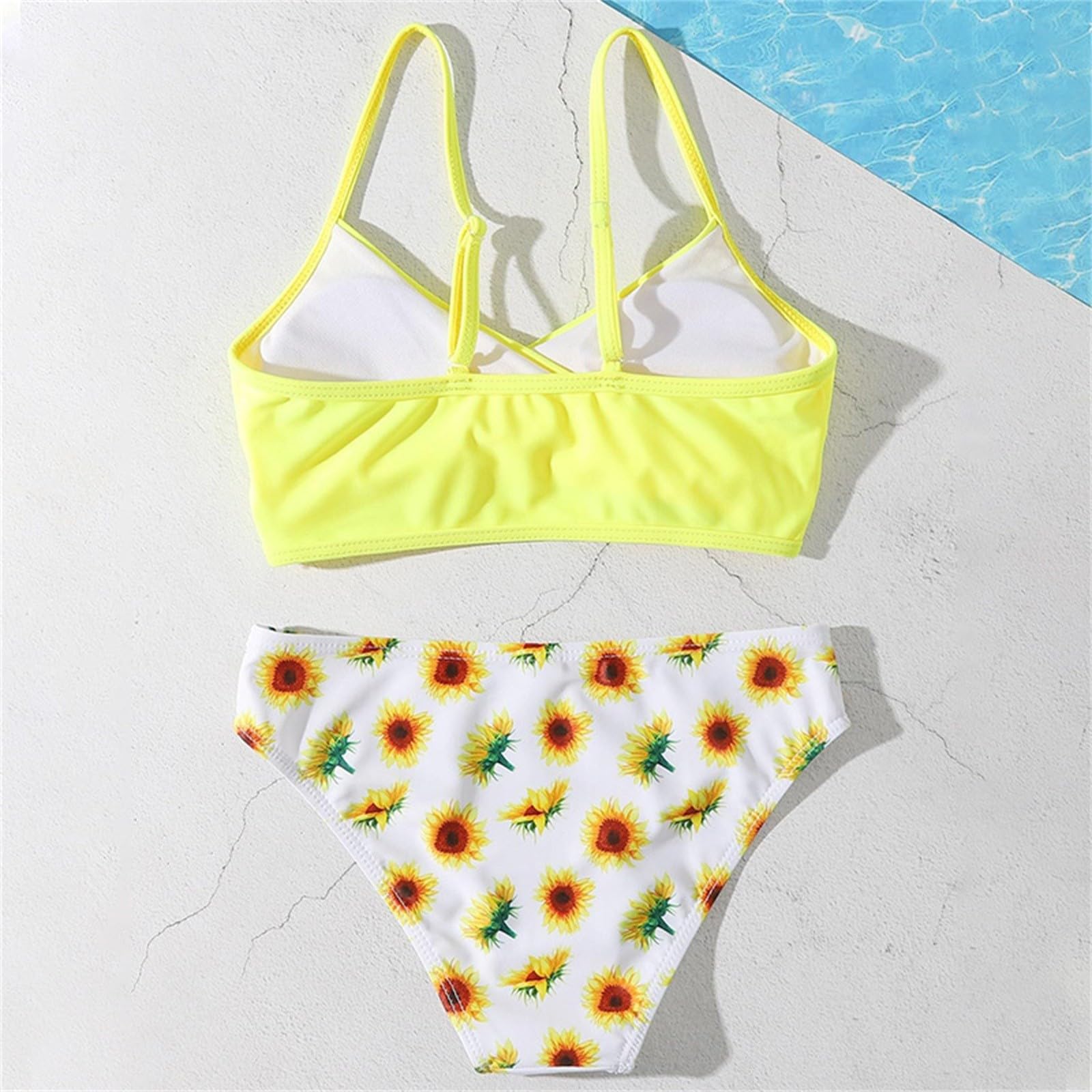 Generisch Bañador para niños pequeños, niñas, deportes, girasoles amarillos, estampados, bikini, dividido, bañador de playa