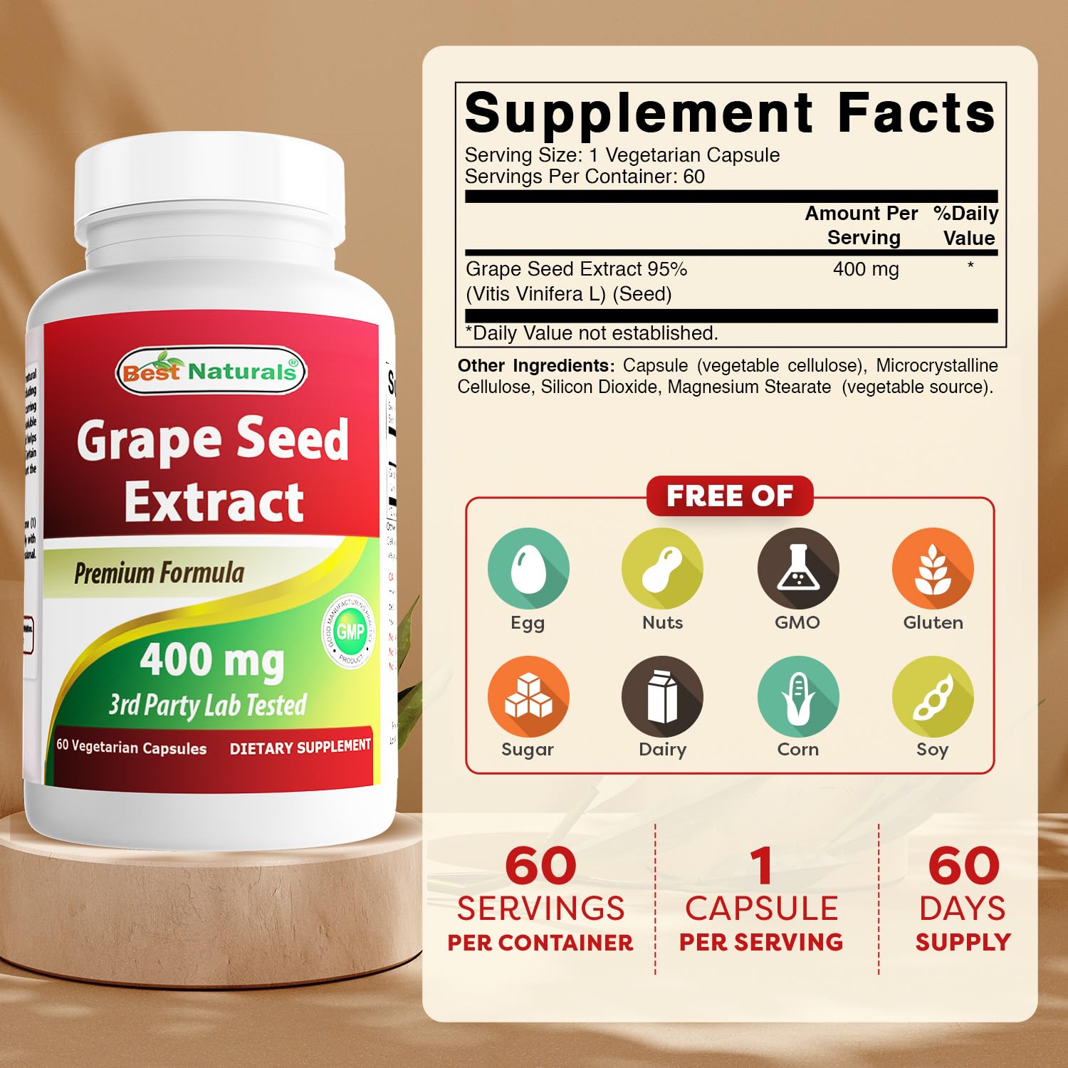 Amazon.com: Best Naturals Grape Seed Extract 400 mg 60 Vcaps (60
