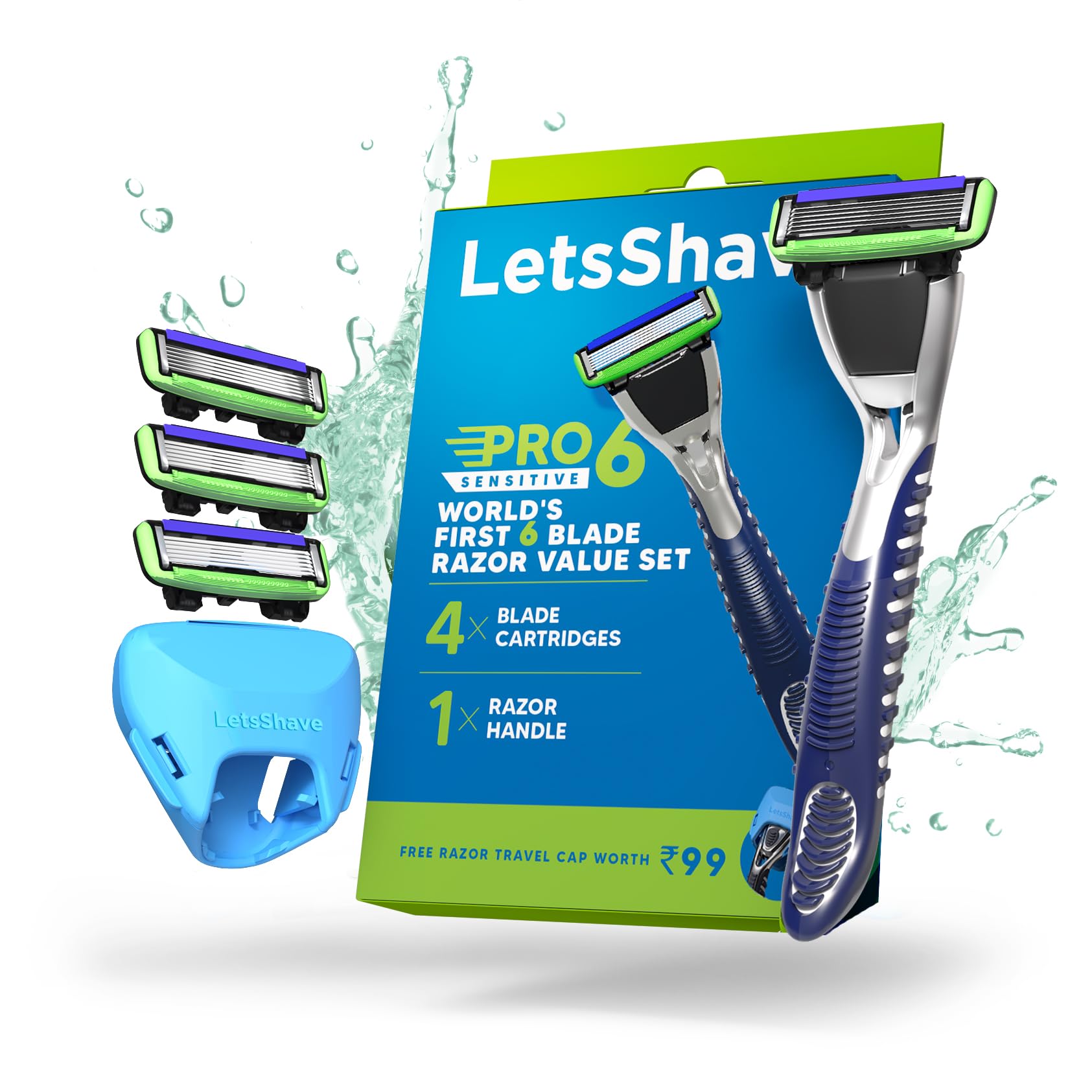 LetsShave Pro 6 Sensitive Shaving Razor Value Set, 4 Blades 1 Handle + Razor Cap, Worlds First 6-Blade Razor with Precision Back Blade Argan Oil & Aloe Vera Infused moisturizing strip, Shaving Kit (B08T1J7PG1) Amazon Price History, Amazon Price Tracker