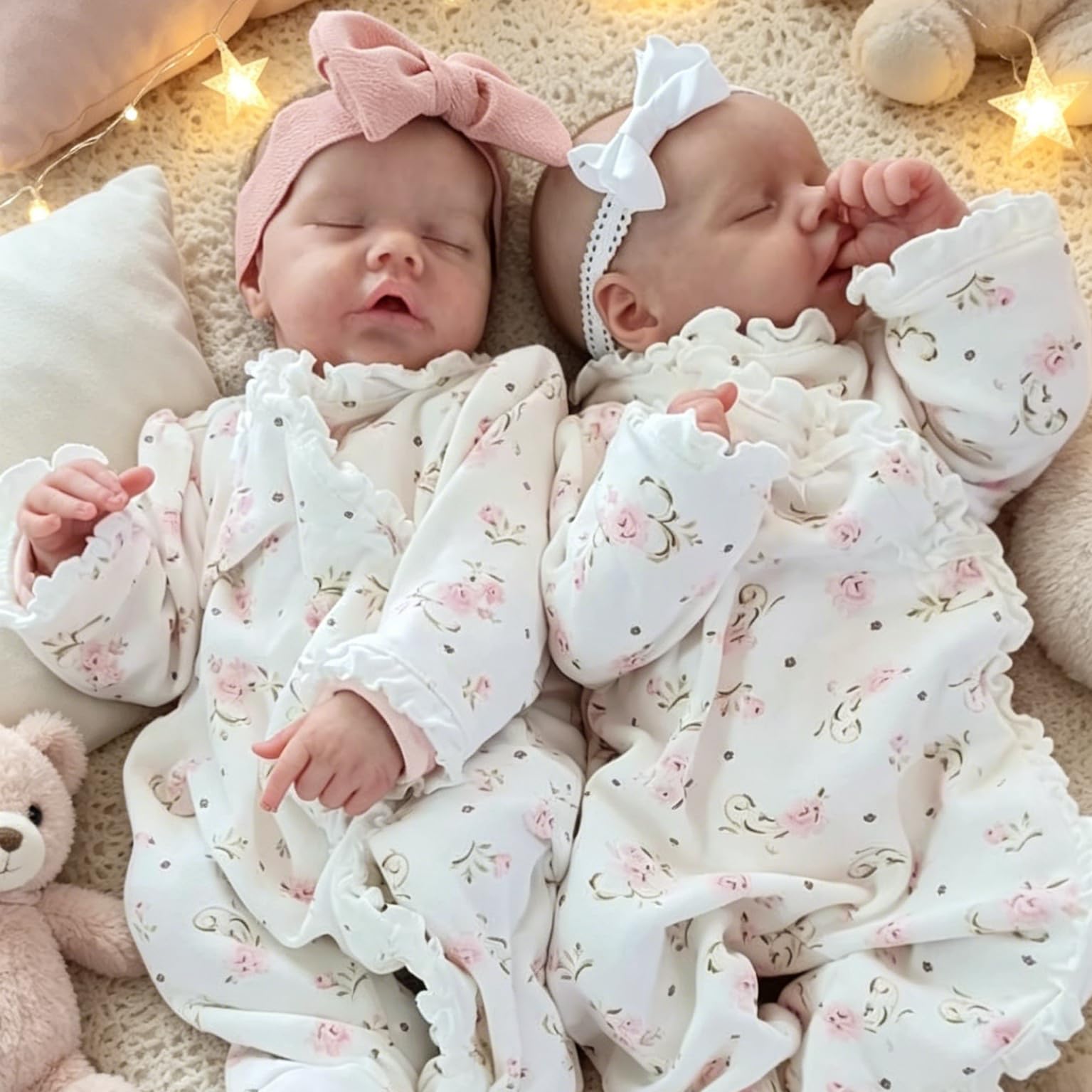 Realistyczne silikonowe bliźniaki Reborn Twins Baby Dolls Girls 45 cm realistyczne miękkie winylowe śpiące bliźnięta dziewczynki noworodki lalki zabawki dla dzieci w wieku od 3 lat