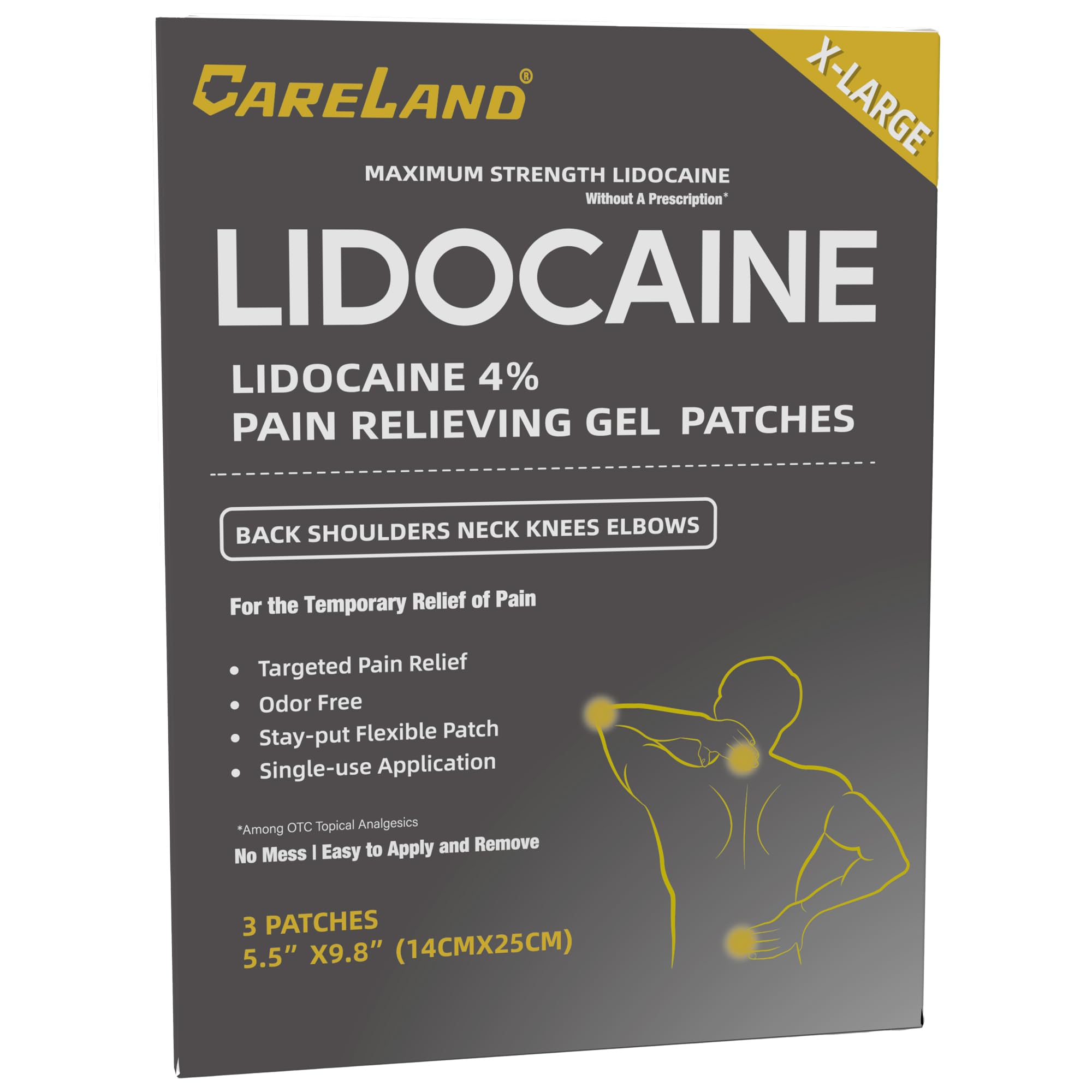 CARELAND 4% Extra Large Lidocaine Patches Maximum Strength Pain Relief Patch XL for Back & Shoulder,Back Pain Relief Products Patches & Flexible