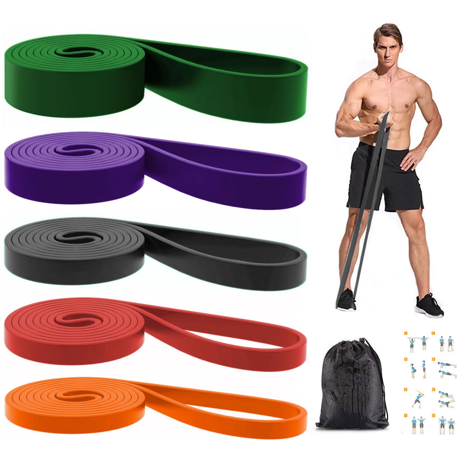 Resistance Bands, Pull Up Bands, Exercise Workout Bands for Working Out, Pull Up Assistance Bands Set for Men & Women, Body Stretching, Physical Therapy, Muscle Training