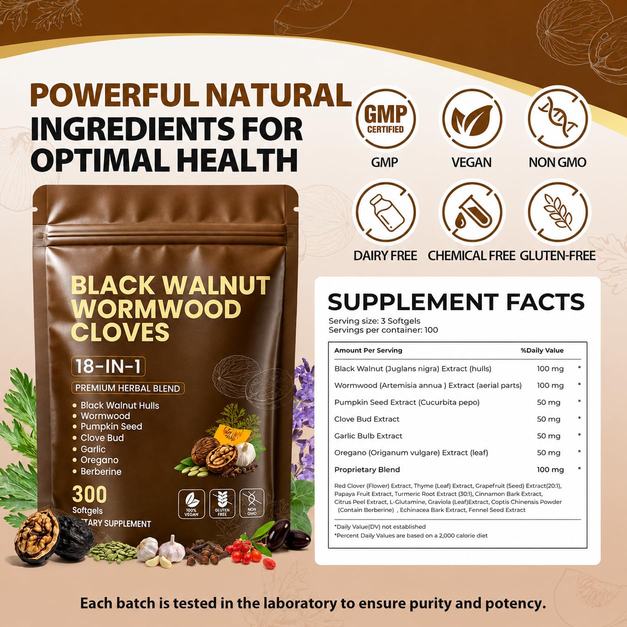 18-in-1 Wormwood Black Walnut Clove Herbal Cleanse Supplement |300 Softgels — Amazon image 8