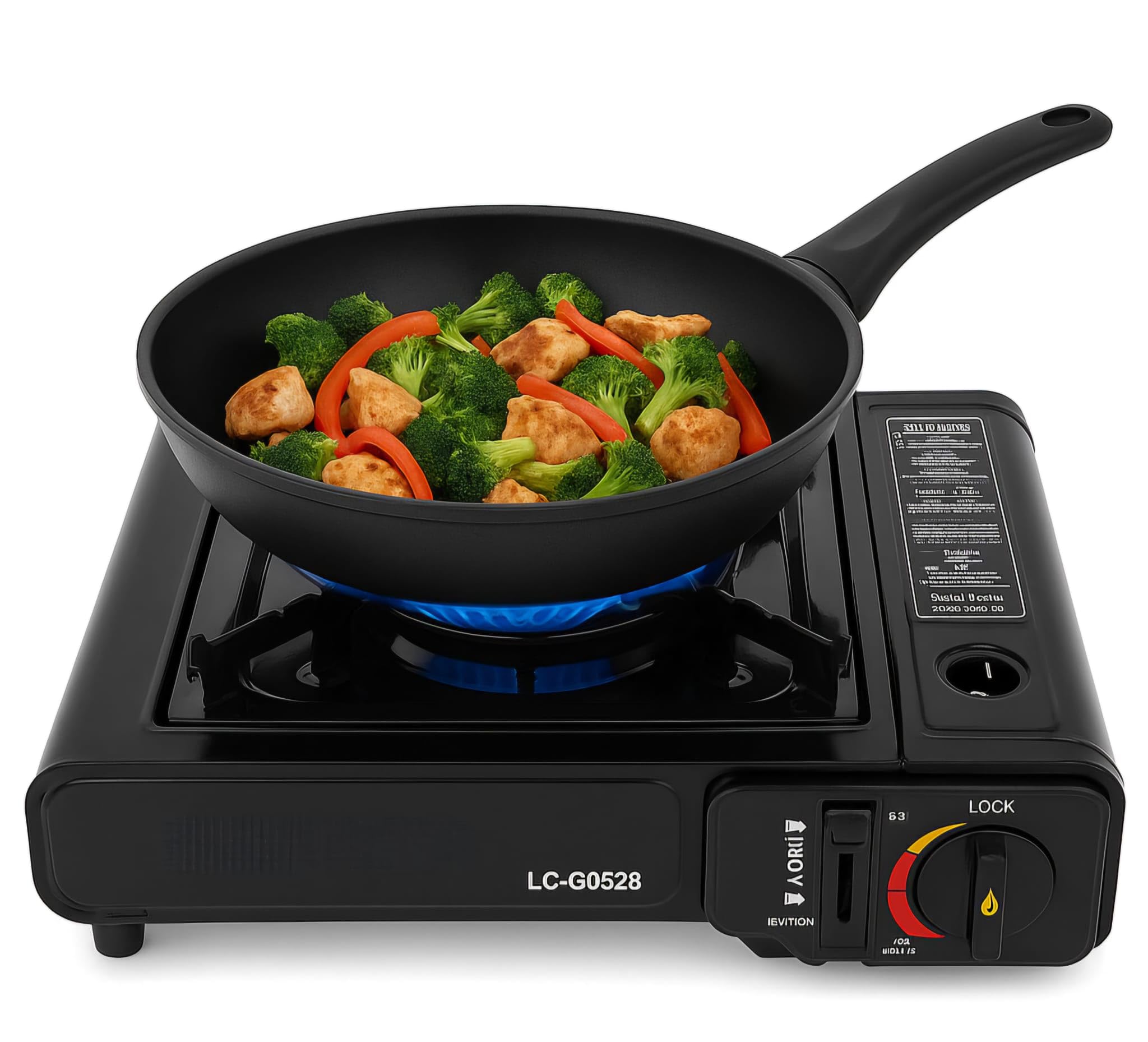 Hornillo de Gas Portátil con Maletín Cocina Camping a Gas Butano Encendido Automático Piezoeléctrico Potente, Seguro y de Bajo Consumo Ideal Camping, Excursiones y Emergencias Cartucho Gas No Incluido