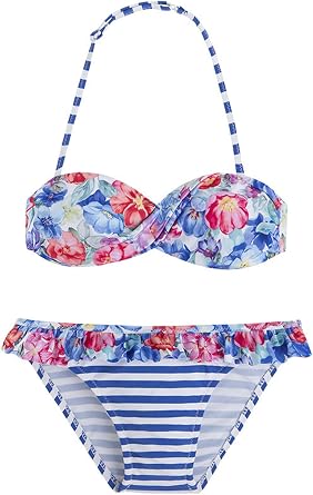 Mayoral Tween Girls 7-18 Blue Stripe Two-Piece Bikini Swimsuit 12, Blue