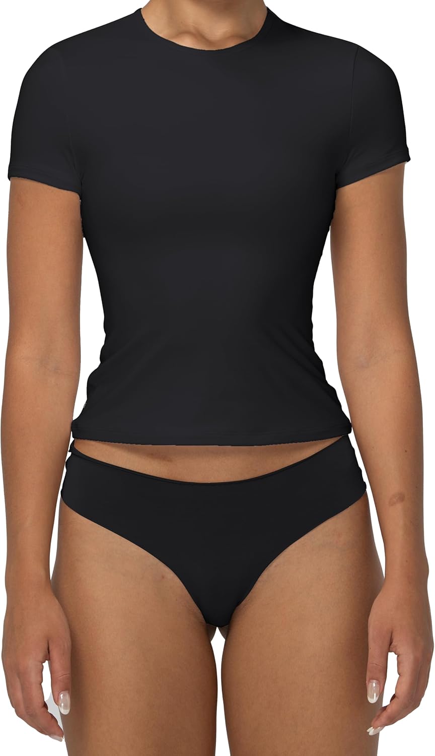 Sunzel Short Sleeve Shirts for Women Slim Fit Double Lined T Shirt with Crew Neck Basic Summer Tops for Workout & Casual