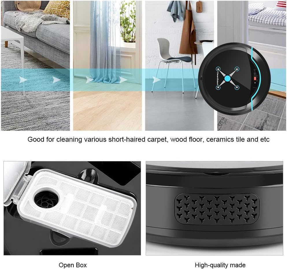 Robot Vacuum Cleaner, USB Rechargeable Automatic Smart Robot Vacuum Floor Cleaner Household Sweeping Machine Good for Pet Hair, Low Pile Carpet, Hard Floors(Black)
