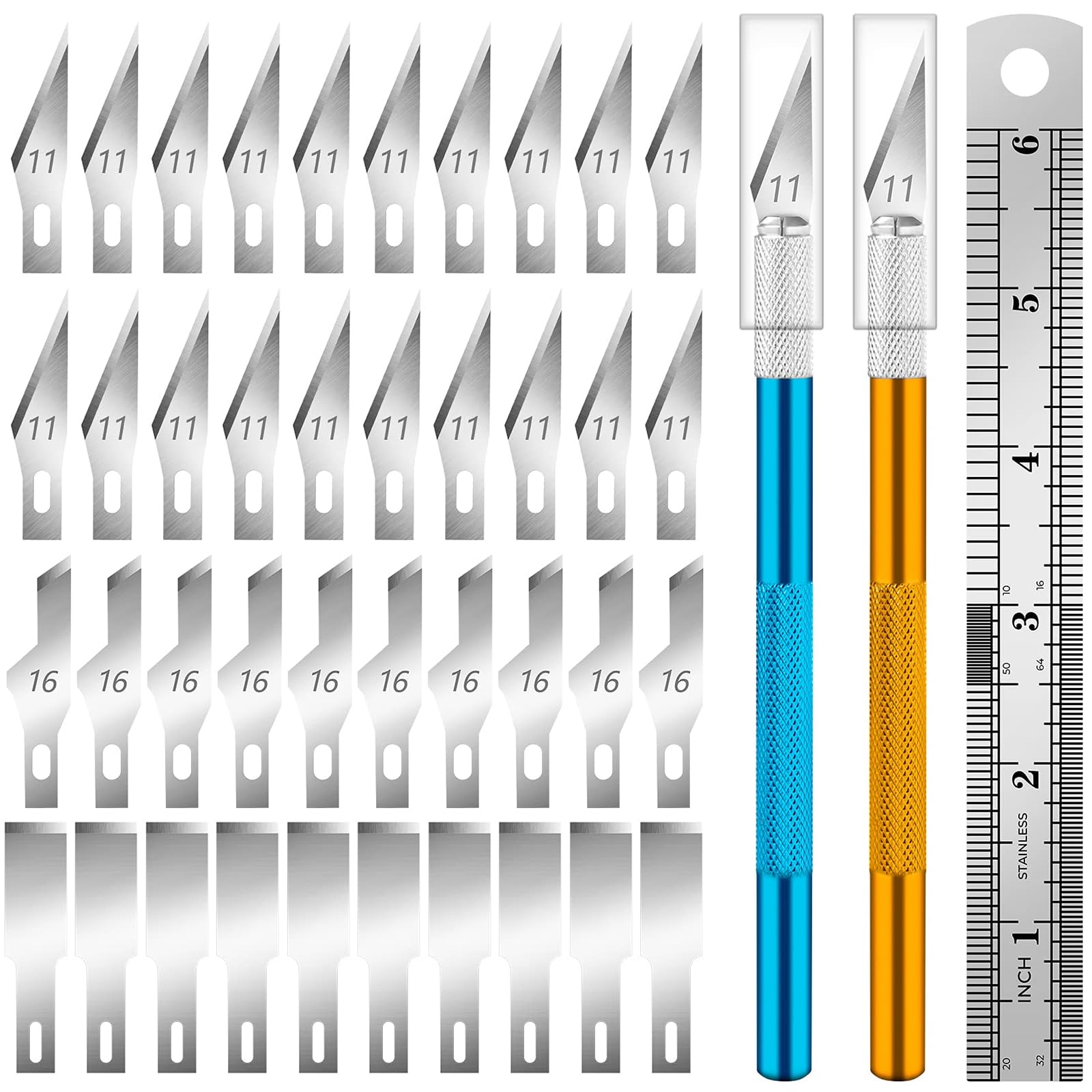 Cuter Precision Crafts, Knife Set, 2 Pieces Scalpel with 40 Blades and 1 Steel Ruler, Model Cutter, Craft Knife for Cutting and Carving