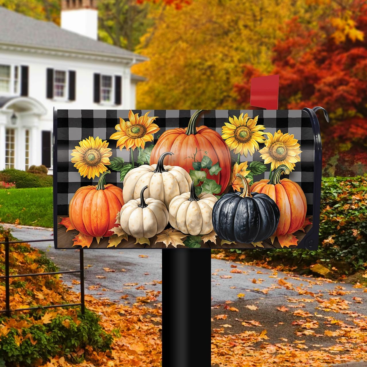Briarwood Lane Fall Checkered Pumpkins Mailbox Cover