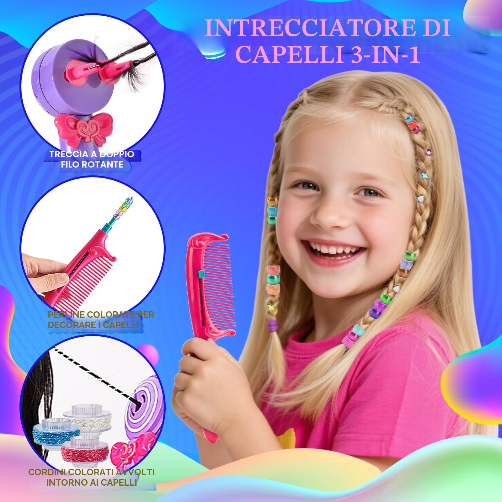 3-in-1 Macchina per Trecce Capelli Automatico, Set Treccine Magiche Bambina con Accessori Fai Da Te, Treccine Capelli Bambina Giocattolo Regalo per Bambine dai 3 ai 12 Anni
