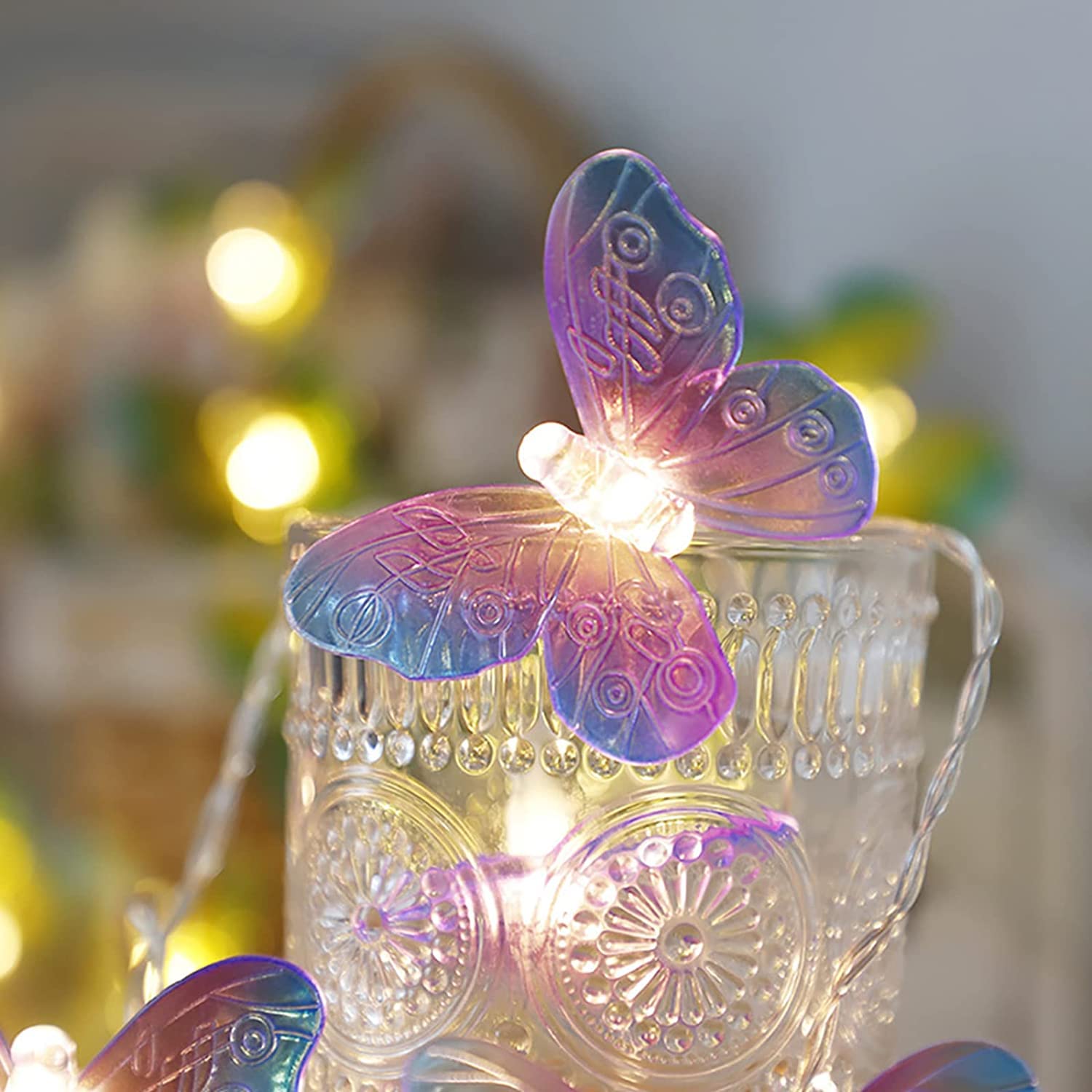KINGCOO Butterfly String Lights, 10M 80LED Purple Butterfly Battery Operated Indoor Outdoor Fairy Decorative Lights for Home Bedroom Party Birthday Summer Garden Wedding Christmas Lighting Decoration