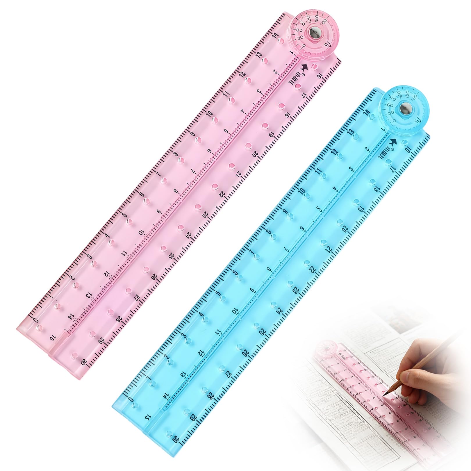 Qiaoliangyao 2Pcs Folding Ruler, 30Cm Foldable Clear Ruler For School Kids, Shatterproof Flexible Plastic Ruler 15Cm Transparent Straight Ruler For Pencil Case, Math Geometry, Office (2Pcs)