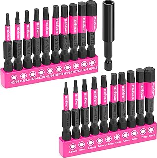 Pink Hex Head Allen Wrench Drill Bit Set 20pcs (Metric&SAE), 1/4” Hex-Shank S2 Steel Hex Bits Set with Quick-Change Adapter, Perfect for Home DIY-Gift for Women, Magnetic Tips