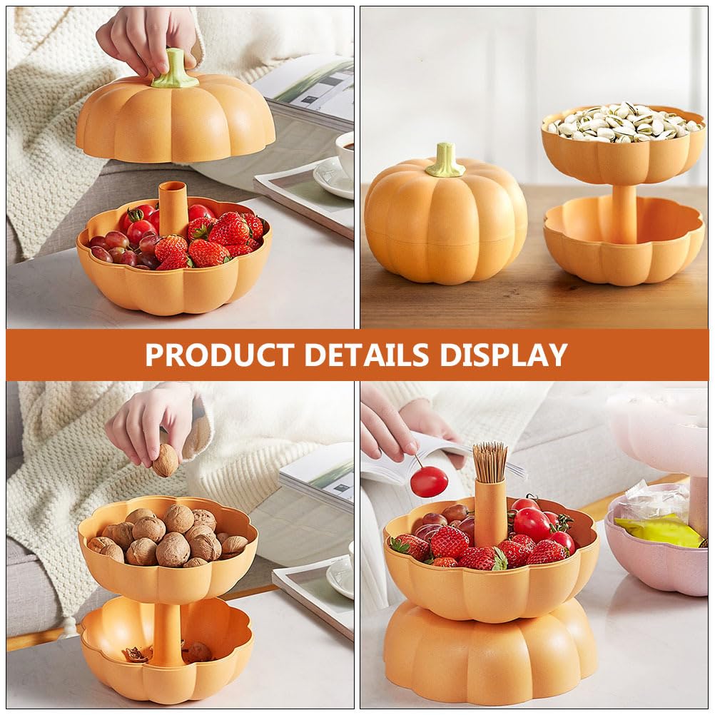 DOITOOL Pumpkin Bowls with Lids, Halloween Pumpkin Candy Dish with Lid, Pumpkin Serving Tray Fall Decorative Food Snacks Storage Container for Sugar Cookie