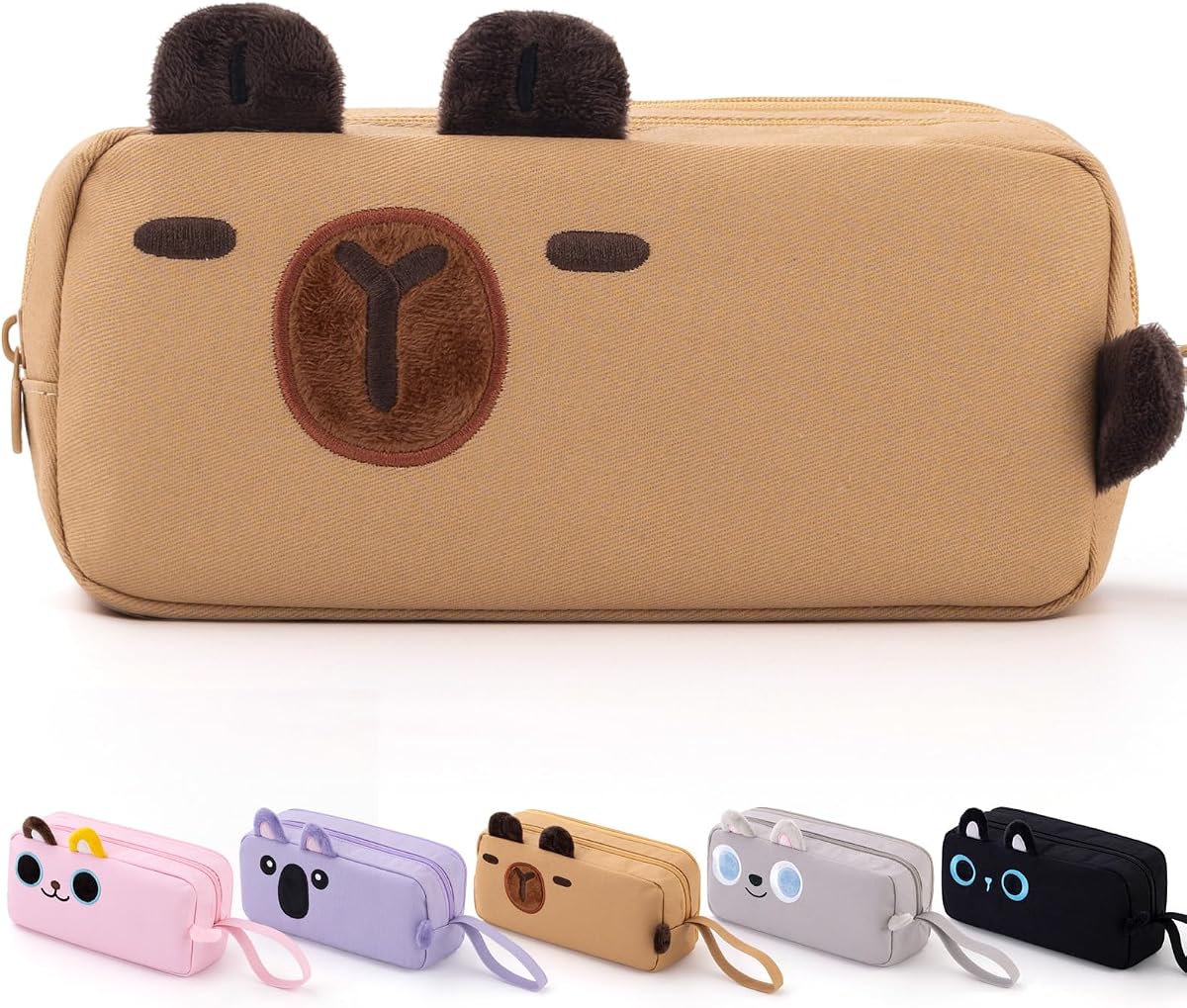 CICIMELON Cartoon Pencil Case, Large Capacity Pen Pouch with Embroidered Animal Design, School Supplies Bag for Kids, Teens, Students (Brown Capybara)