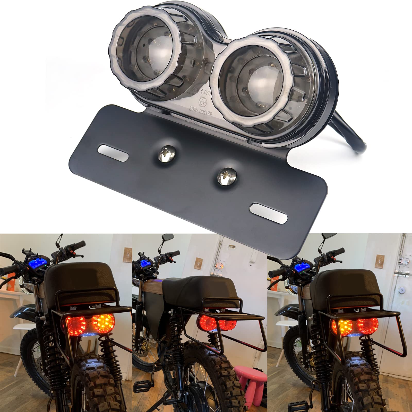 Universal 40 LED Doble Luz Trasera de Moto Luz de Freno,Indicadores de señales de Giro Lámpara de Funcionamiento con Soporte de placa de Matrícula para Street Bike Dirt Bike