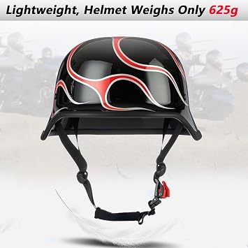 German Motorcycle Helmet DOT Approved Open Face Motorcycle Helmet Lightweight Low Profile Open Face Half Face Helmet Adult Men Women Vintage German Style Half Face Skull Cap Helmets,M-XXL