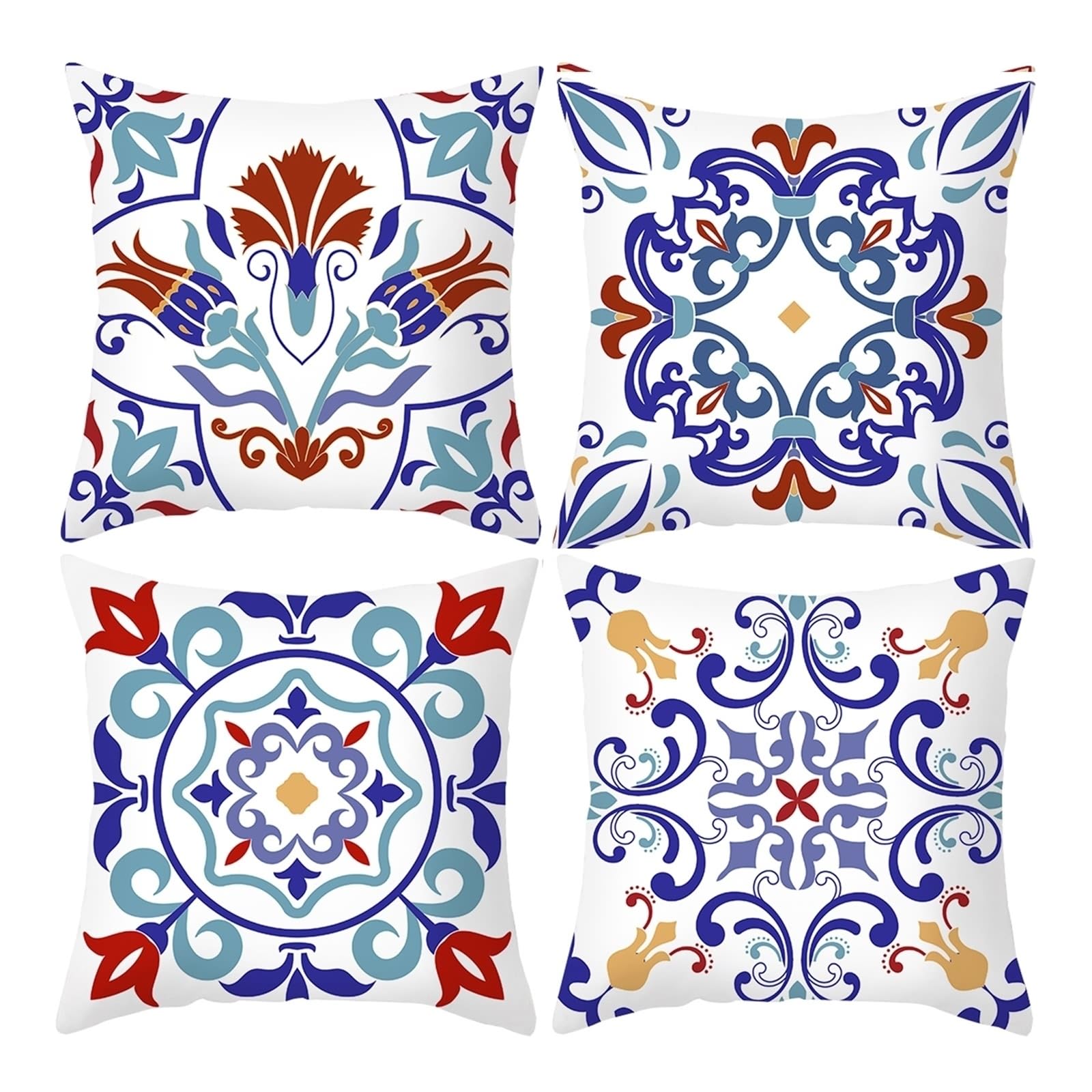 Ozdobna poszewka na poduszkę, dekoracyjna, miękka, na sofę, do sypialni, czerwona, niebieska, biała, kolorowa, 4 sztuki, 50 x 50 cm