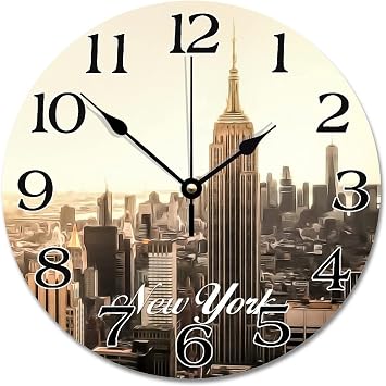 New York USA Cityscape Wall Clock New York Scenery Travel 12 Inch Large Wall Clocks Battery Operated Silent Country City Souvenir Farmhouse Wall Decor for Living Room Kitchen Bedroom Classroom