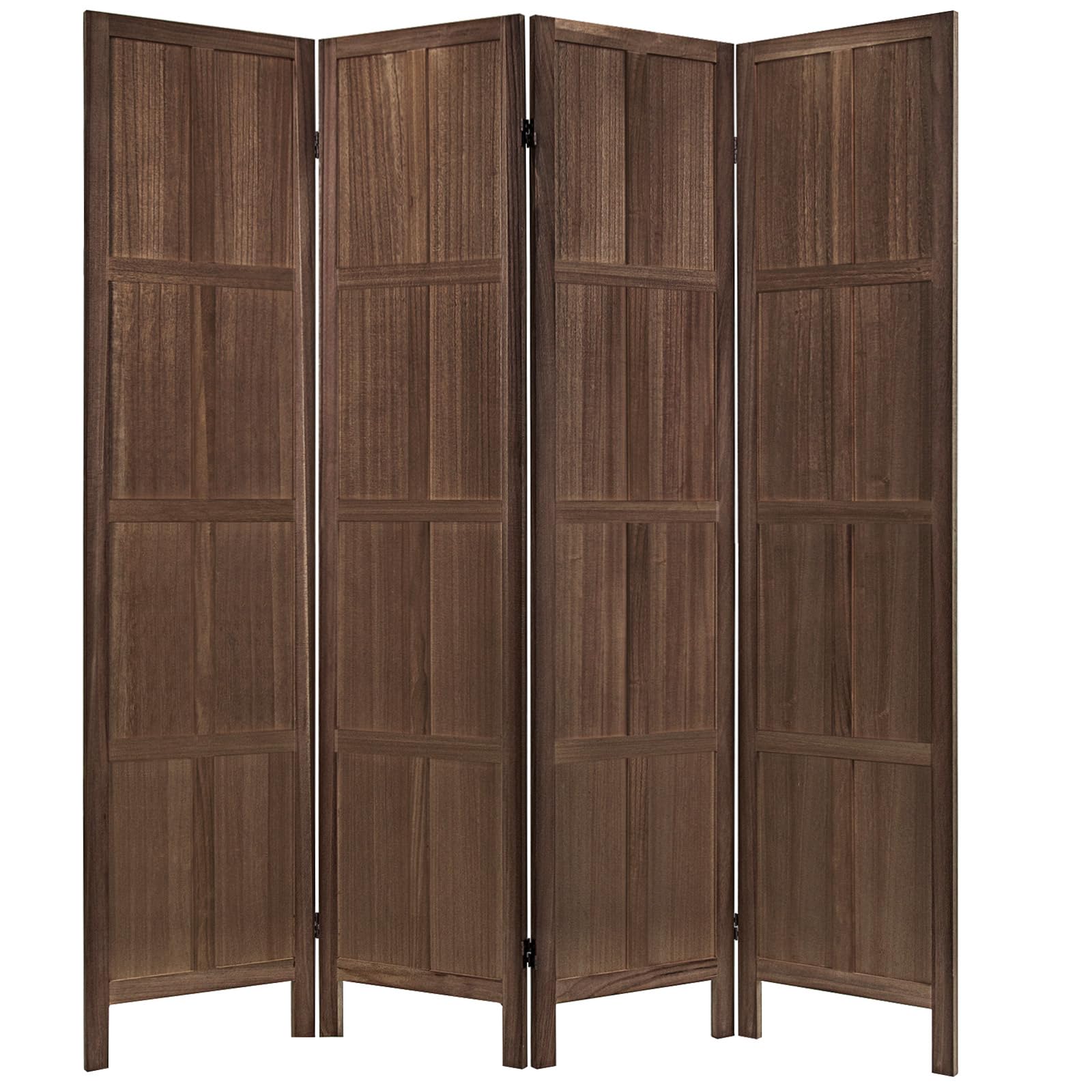 RHF 6 Ft.Tall Room Divider with Stand,19" Each Panel,Rustic Folding Privacy Screens,Heavy Duty Partition Wall Dividers, Room Separator, Temporary Wall, Screen Panel with Feet, 4 Panel, Brown