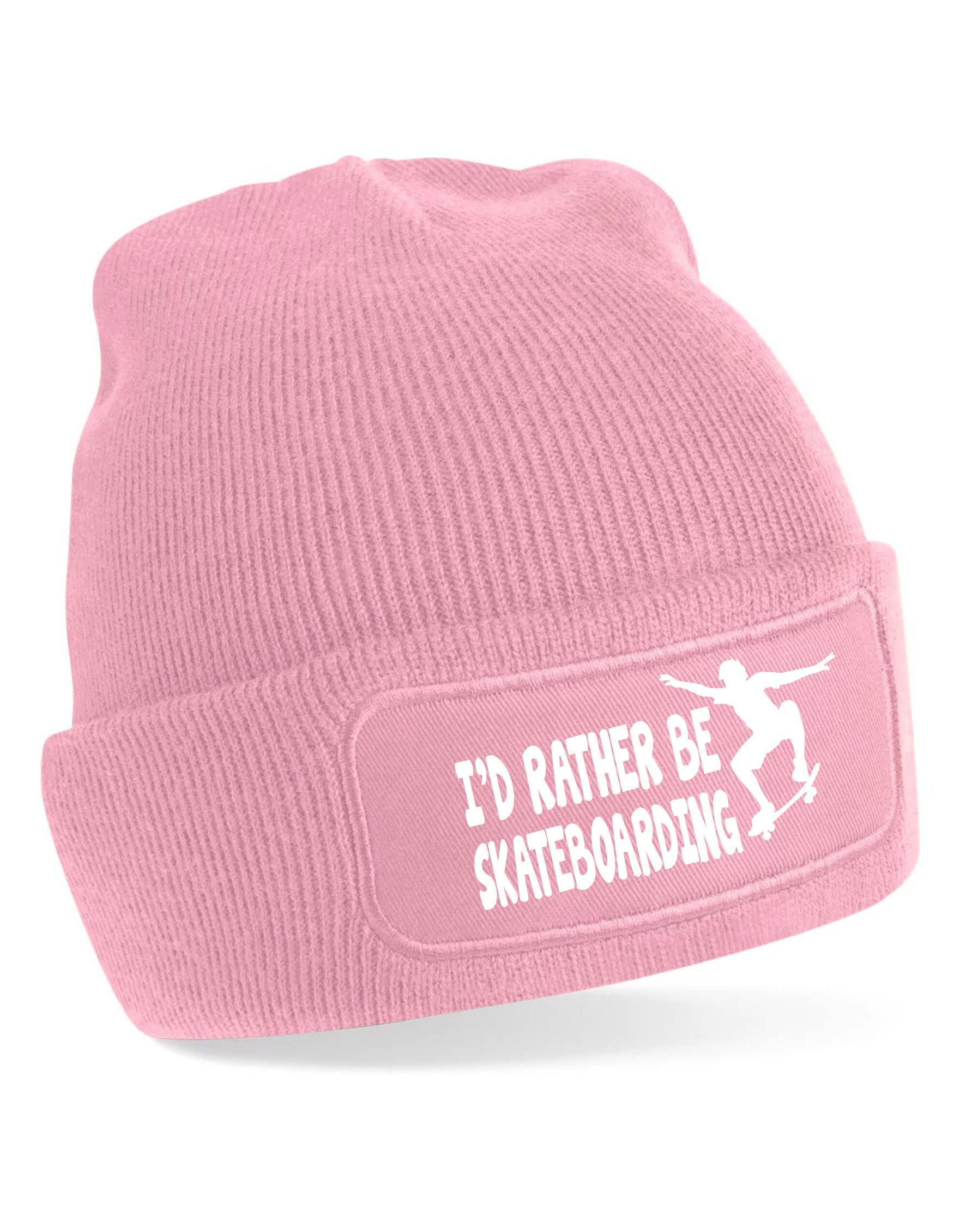 Print4U I'd Rather Be Skateboarding Beanie Hat for Lovers of Skateboards Pink