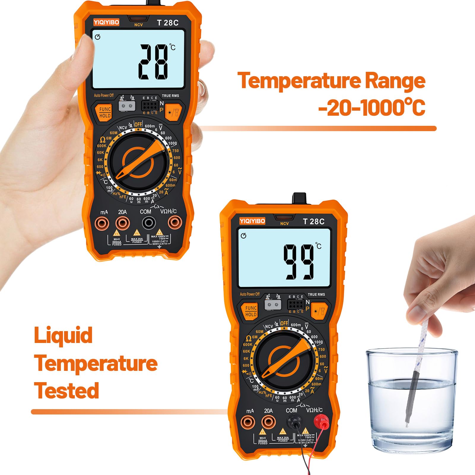 Digital Multimeter, True RMS 6000 Zählungen Manuelle Bereich Spannungsprüfer Strommessgerät, Misst AC/DC-Spannung, AC/DC-Strom, Widerstand, Dioden, Durchgang, Kapazität und Temperatur