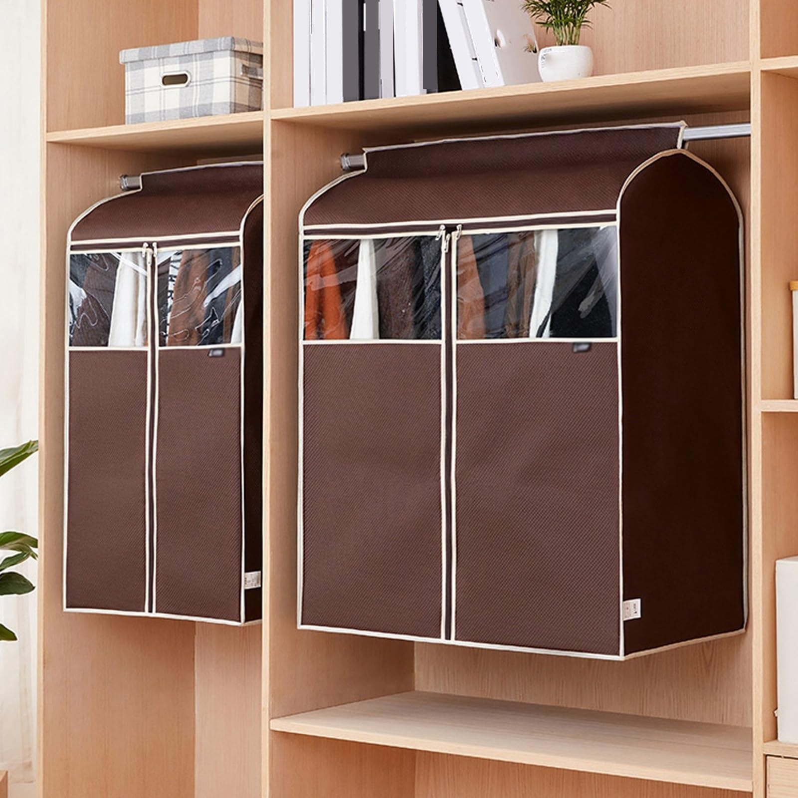 Custodie Abiti Armadio In Tessuto con Cerniera con Finestra Trasparente Visiva Copriabiti A Prova di Umidità e Polvere per Cappotti, Vestiti, Tute, Giacche e Piumini ( Color : Coffee , Size : 78*85*52