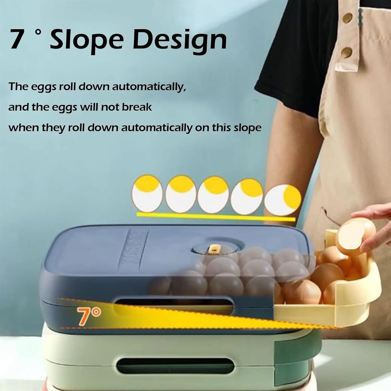 Stapelbarer Eierhalter, Aufbewahrungsbox, Schublade, automatischer Roll-Kühlschrank, Eier-Organizer, platzsparender Behälter, Küchen-Organizer(Bue)
