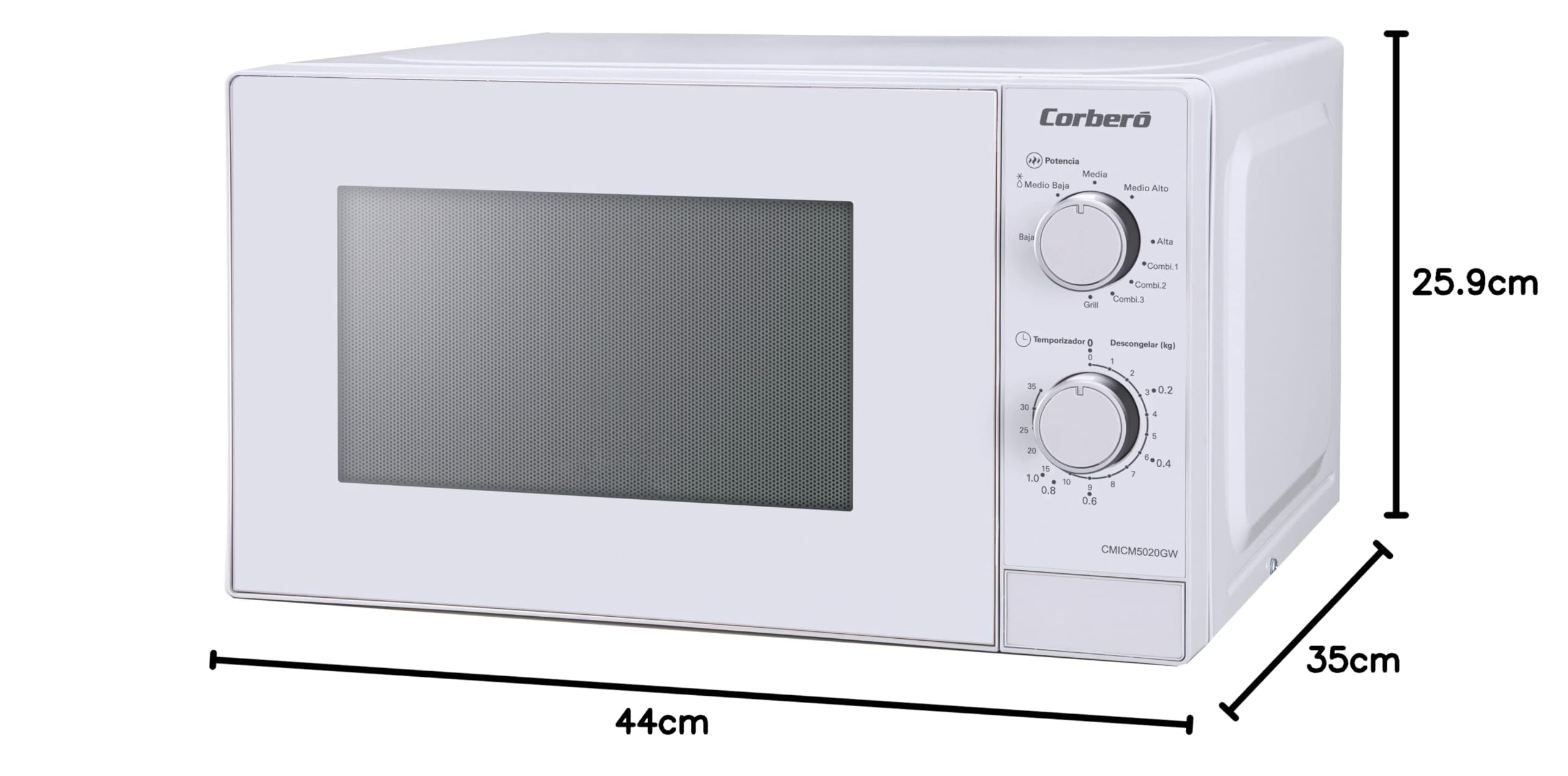 Corberó CMICM5020GW Microondas con Grill 20L 700W Blanco